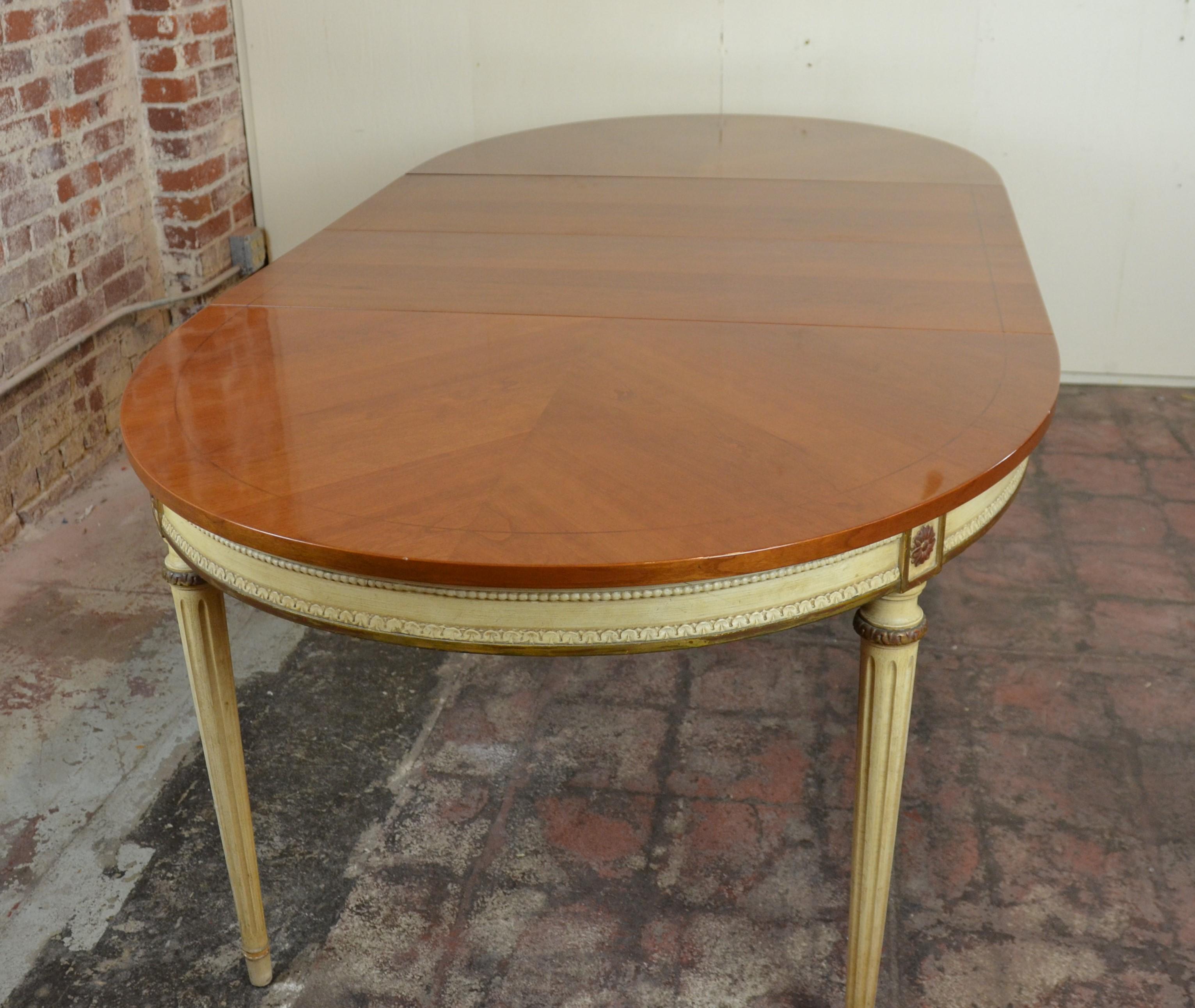 Wood Louis XVI Dining Table by Kindel and 3 Leafs