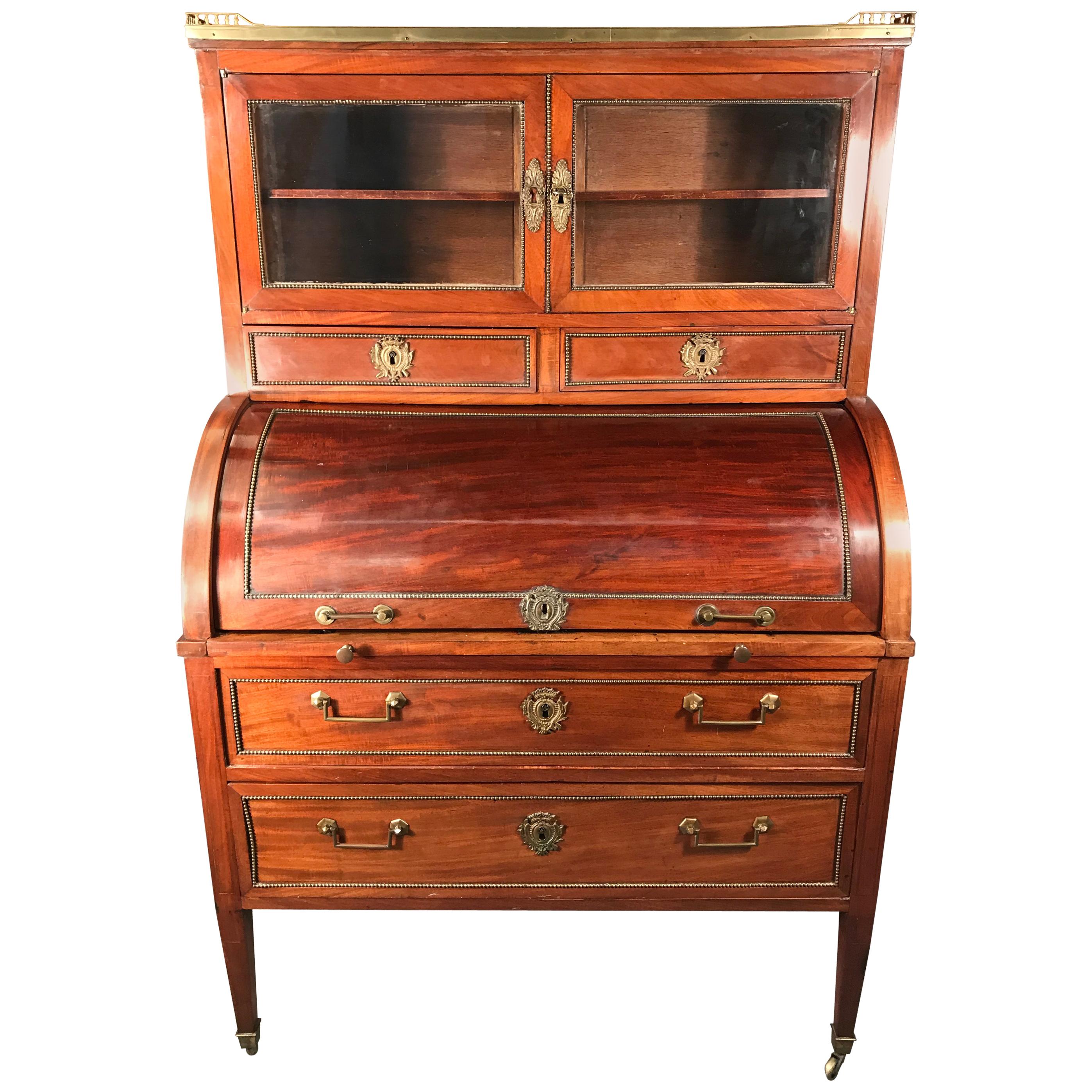 Louis XVI /Directoire Cylinder Desk with Bookcase Top, France, 1790-1800 For Sale