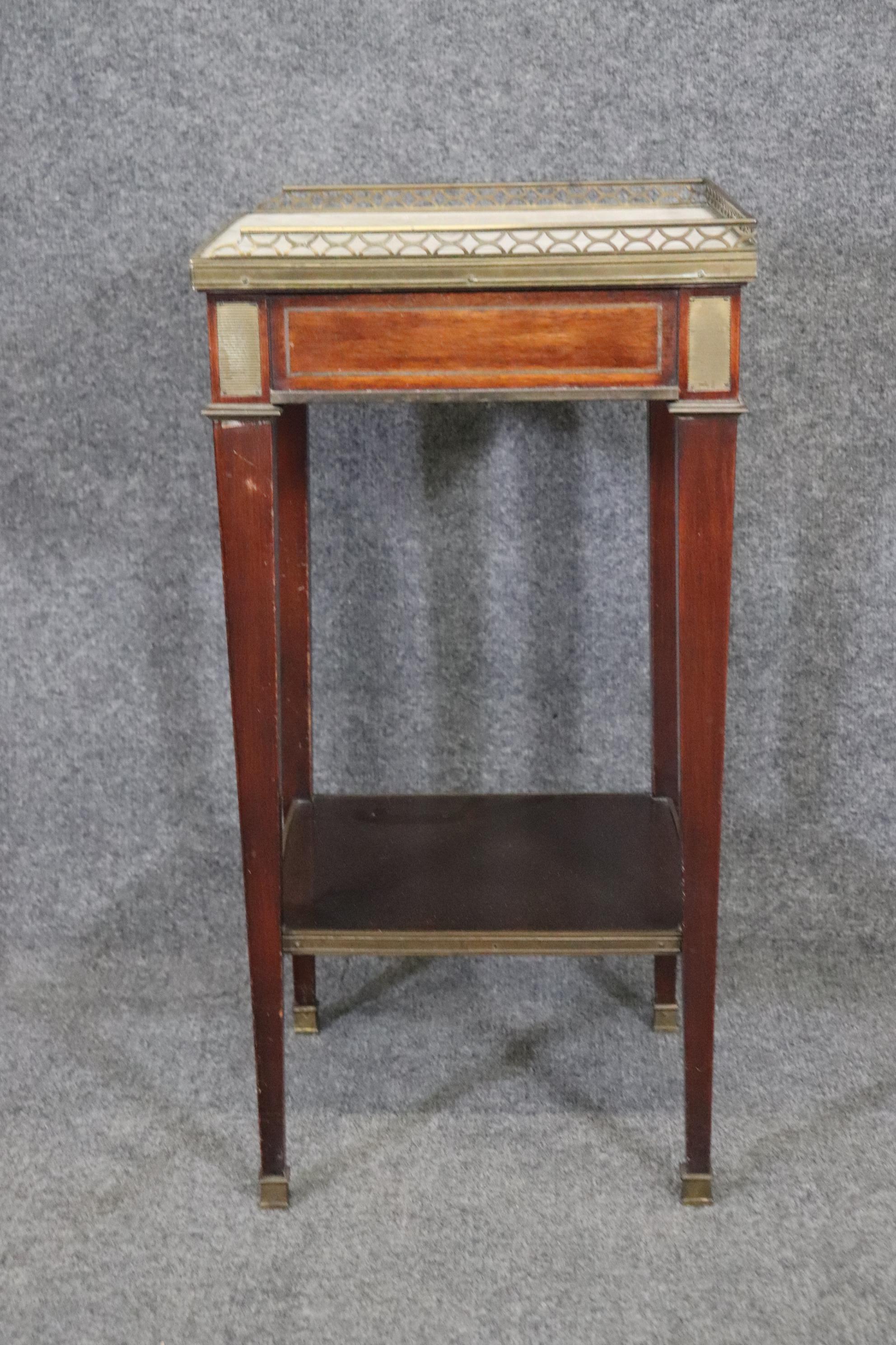 Brass Louis XVI Directoire Style French Mahogany and Marble Top Stand Circa 1910 For Sale