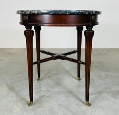 Louis XVI Directoire-Style Portoro Marble & Carved Mahogany Gueridon Table