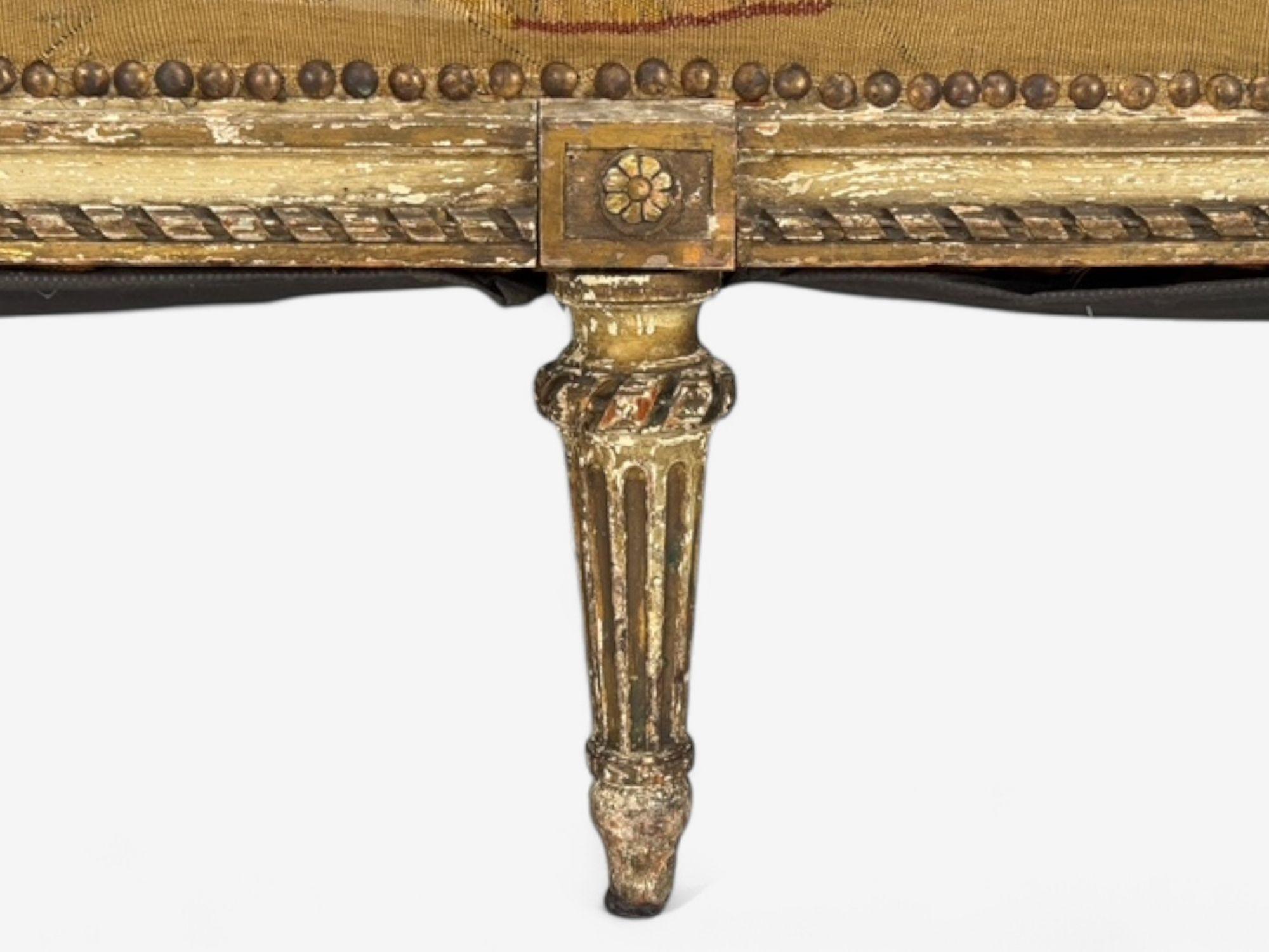 Louis XVI, Wood Distressed, Tapestry, Sofa, France, C.I.C. en vente 6