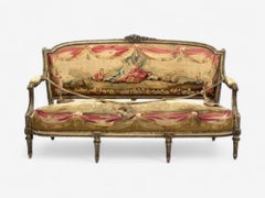 Luis XVI, madera desgastada, tapicería, sofá, Francia, s. XIX