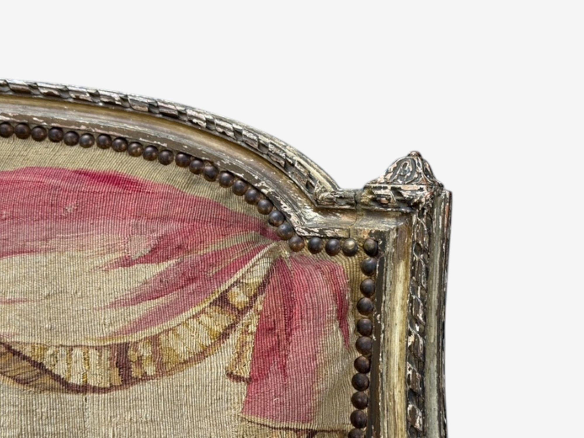 Louis XVI, Wood Distressed, Tapestry, Sofa, France, C.I.C. en vente 3