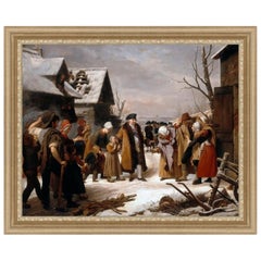 Louis XVI Distributing Alms to the Poor, after Rococo Oil Painting