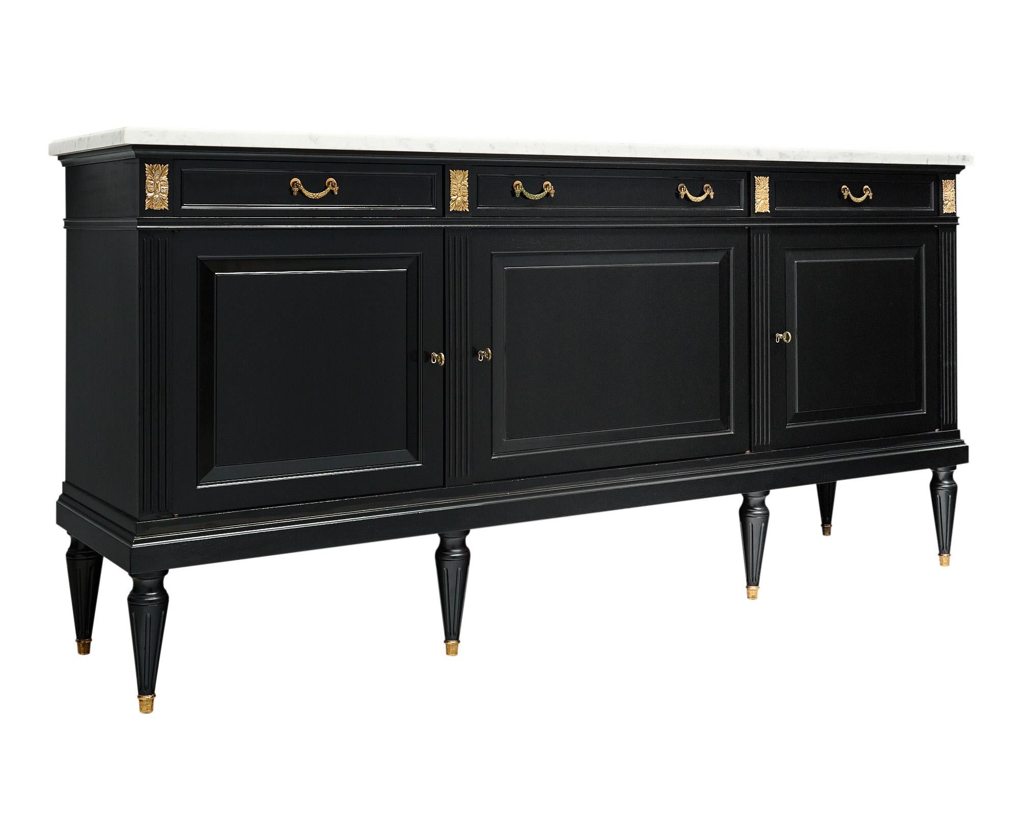 Brass Louis XVI Ebonized Buffet For Sale