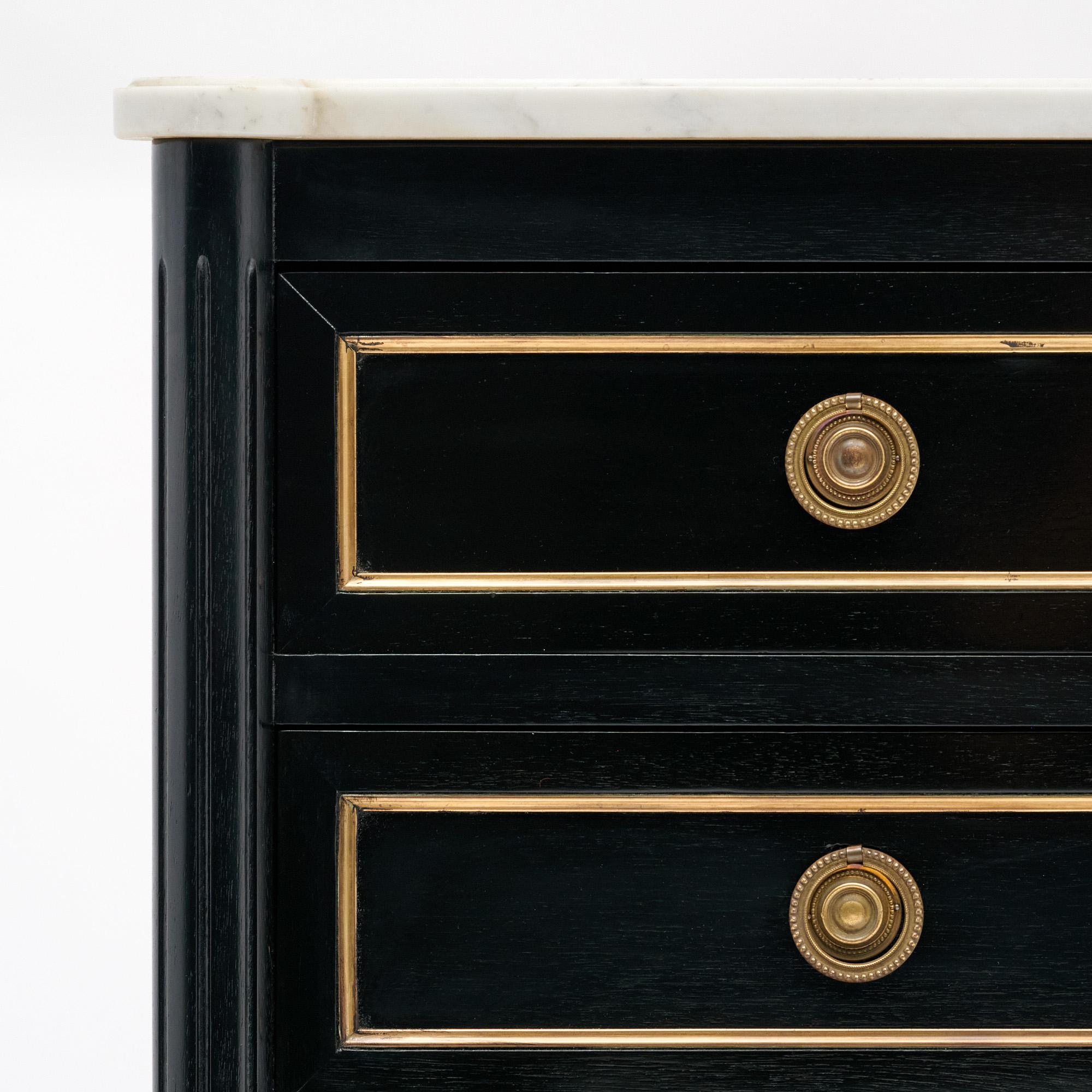 Brass Louis XVI Ebonized Chest of Drawers For Sale