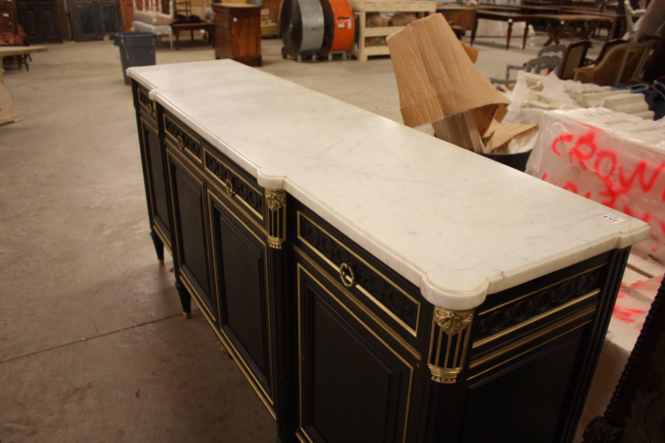 Louis XVI Ebonized French Buffet with Marble Top In Good Condition In Fairhope, AL