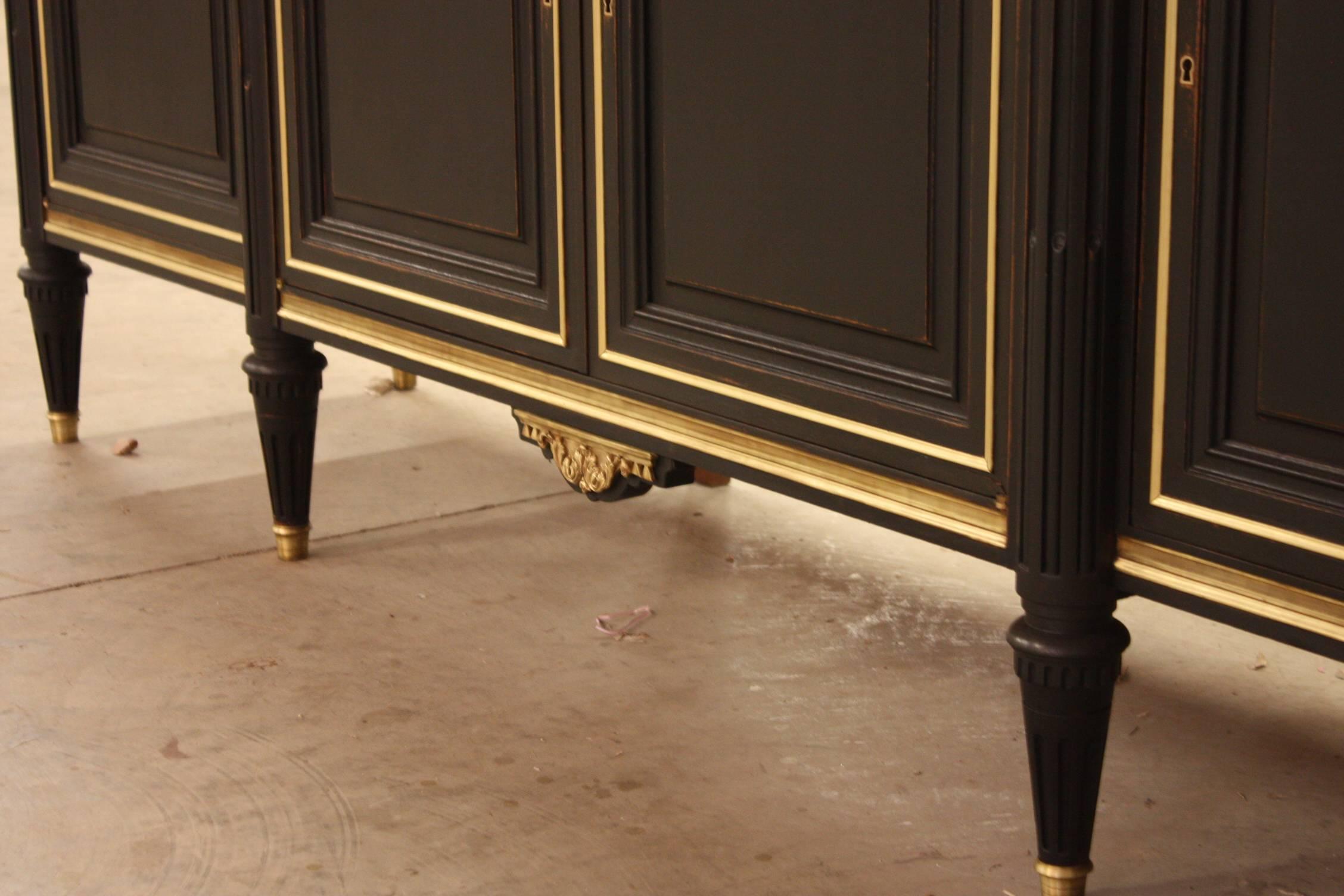 20th Century Louis XVI Ebonized French Buffet with Marble Top