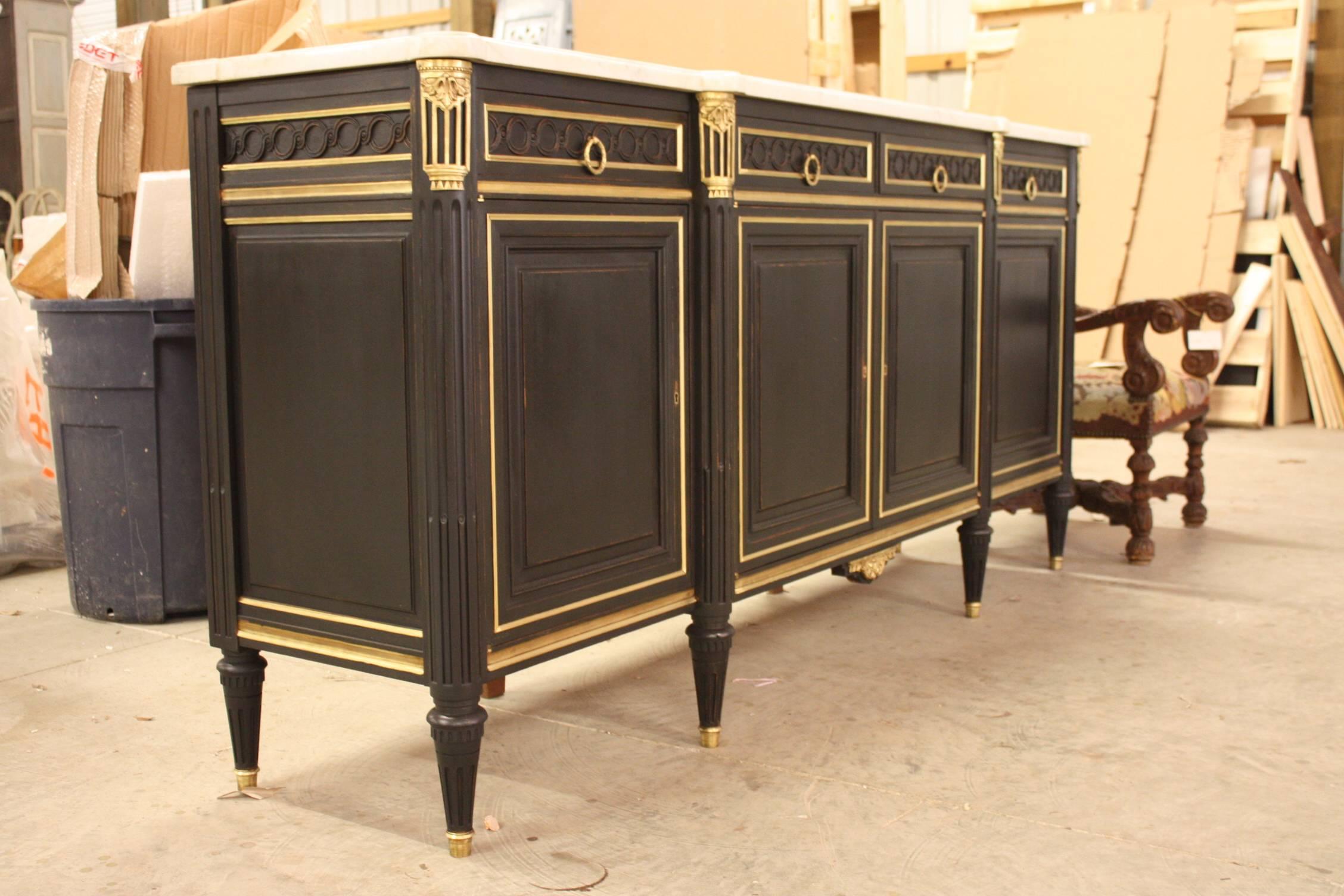 Louis XVI Ebonized French Buffet with Marble Top 1
