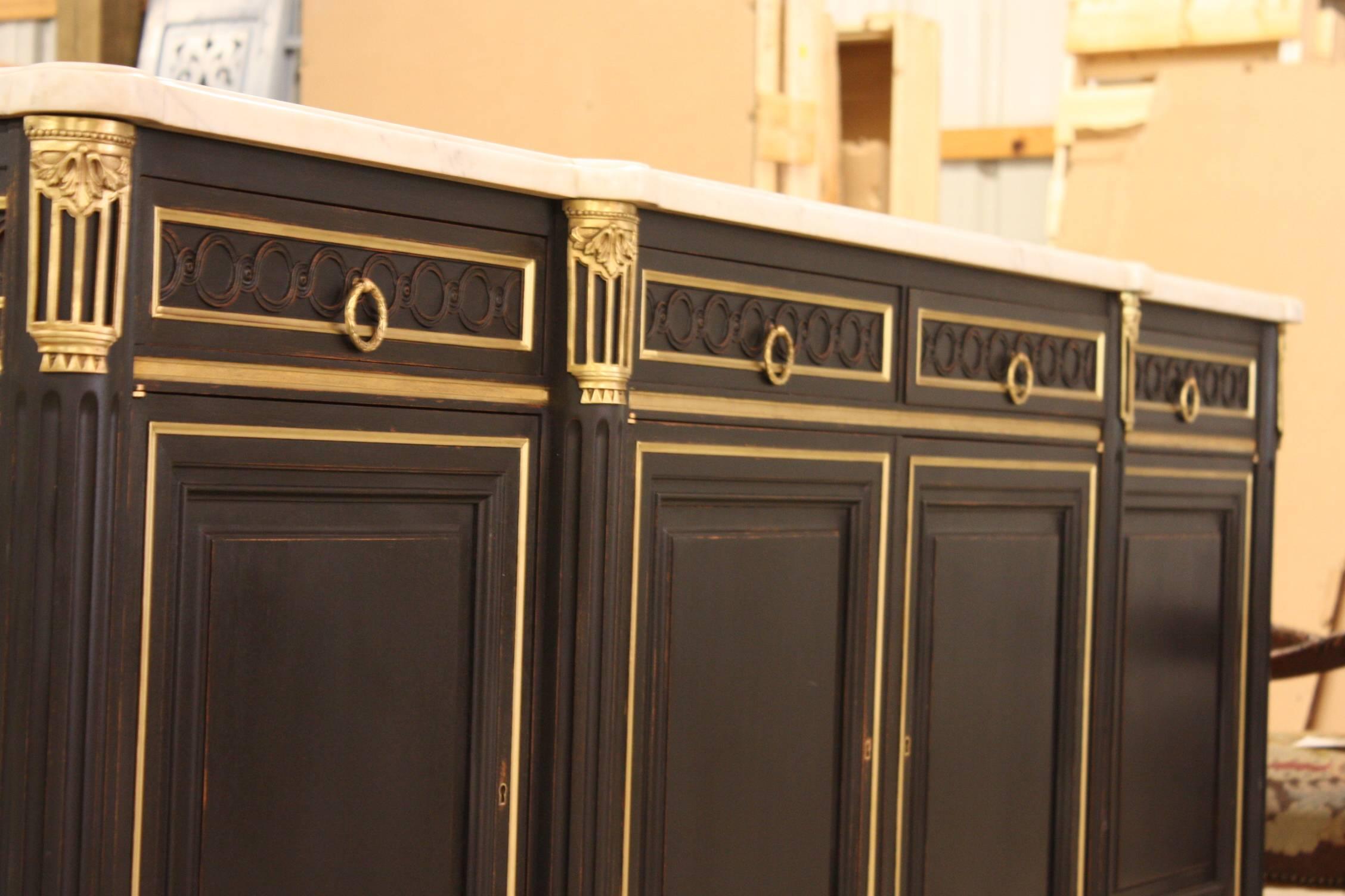 Louis XVI Ebonized French Buffet with Marble Top 2