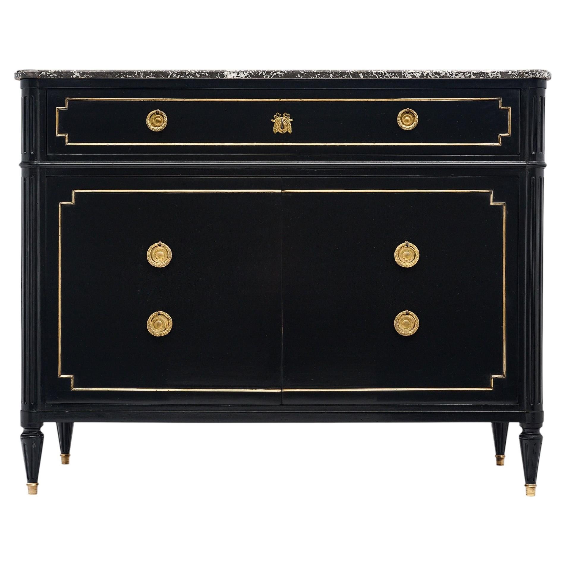 Louis XVI Ebonized Scriban Secretary Chest, Mahogany & Brass, 1880