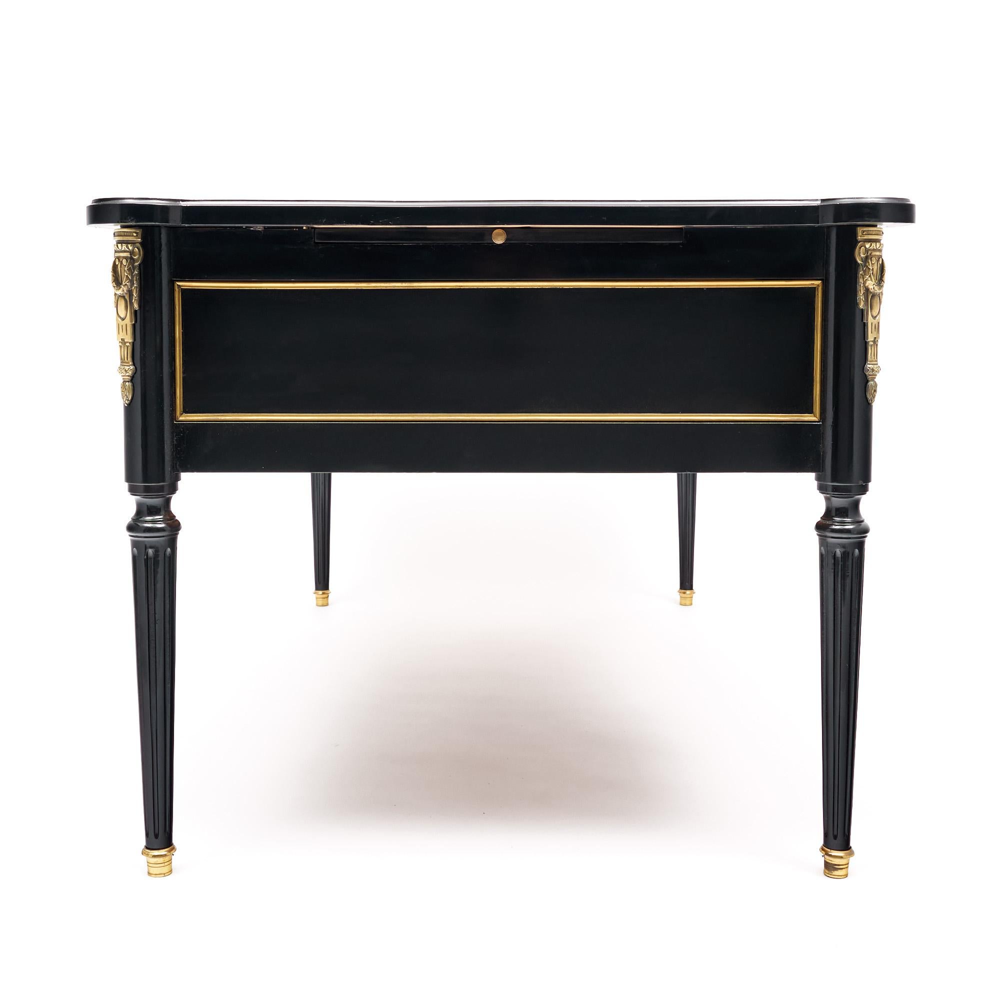 Brass Louis XVI Ebonized Writing Desk For Sale