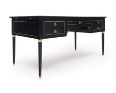 Louis XVI Ebonized Writing Desk with Brass Trim, French, 1920