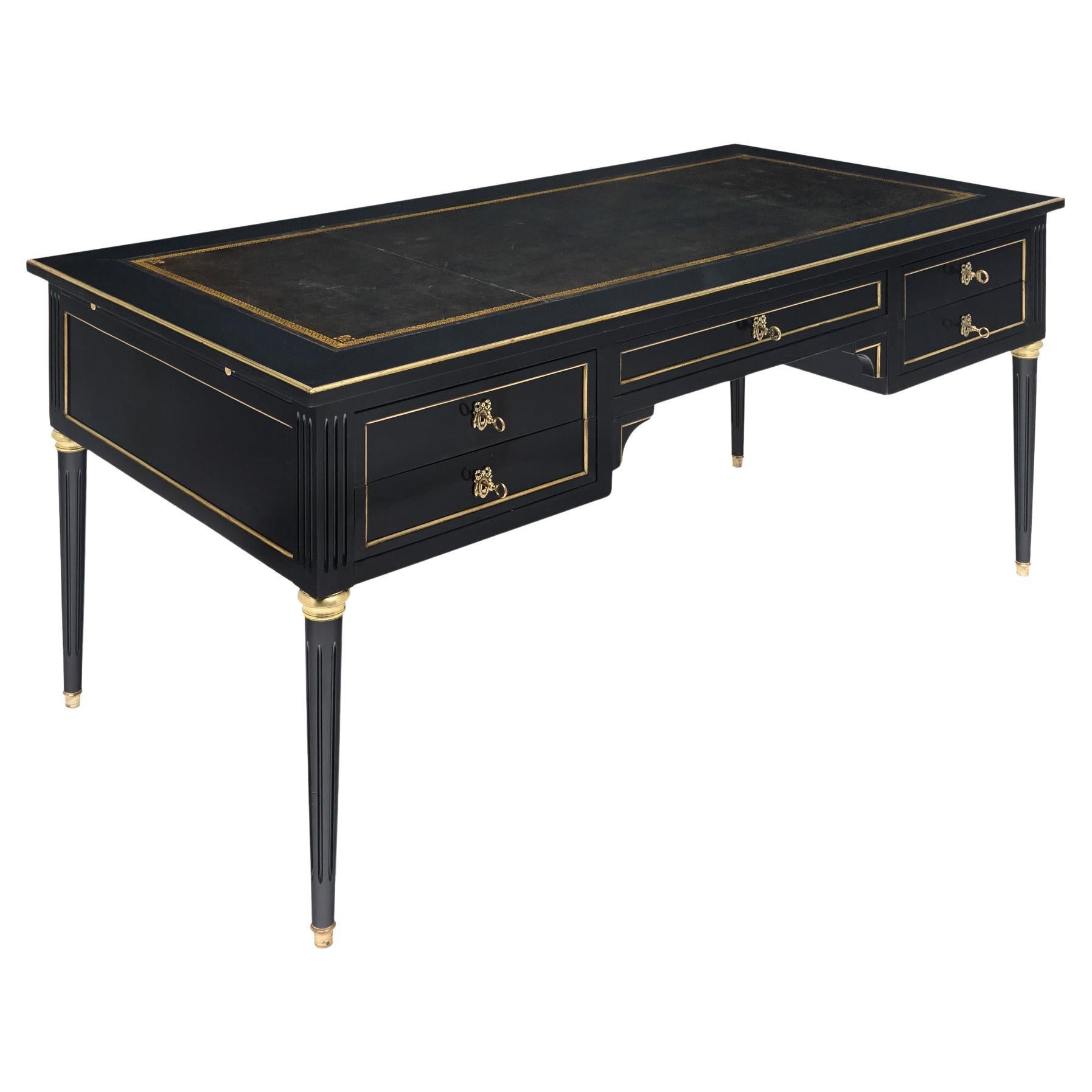 Louis XVI Ebonized Writing Desk with Brass Trim, French, 1920