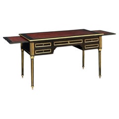 Louis XVI Ebonized Writing Table or Desk with Embossed Leather Top from France