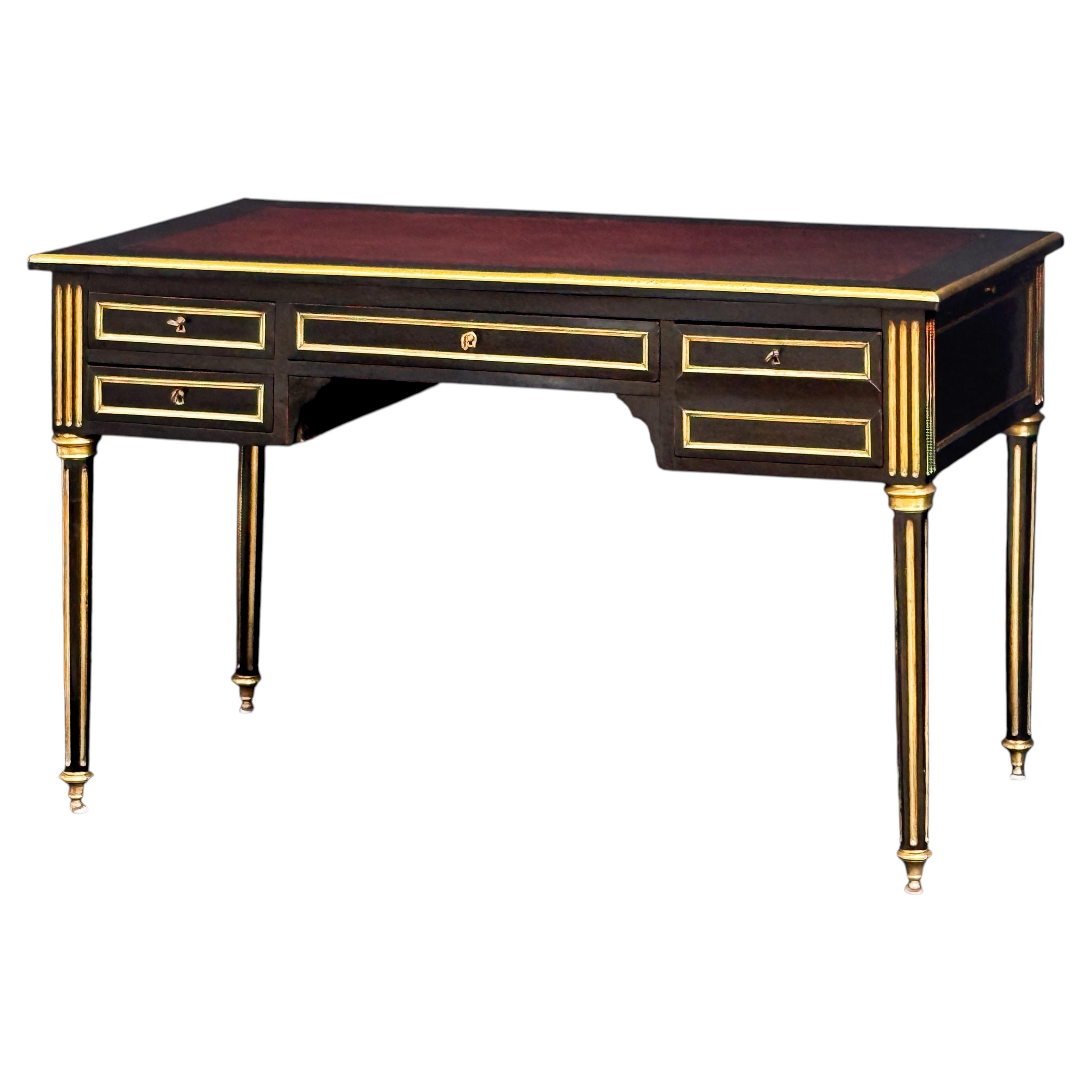 Louis XVI Ebonized Writing Table or Desk with Embossed Leather Top from France For Sale