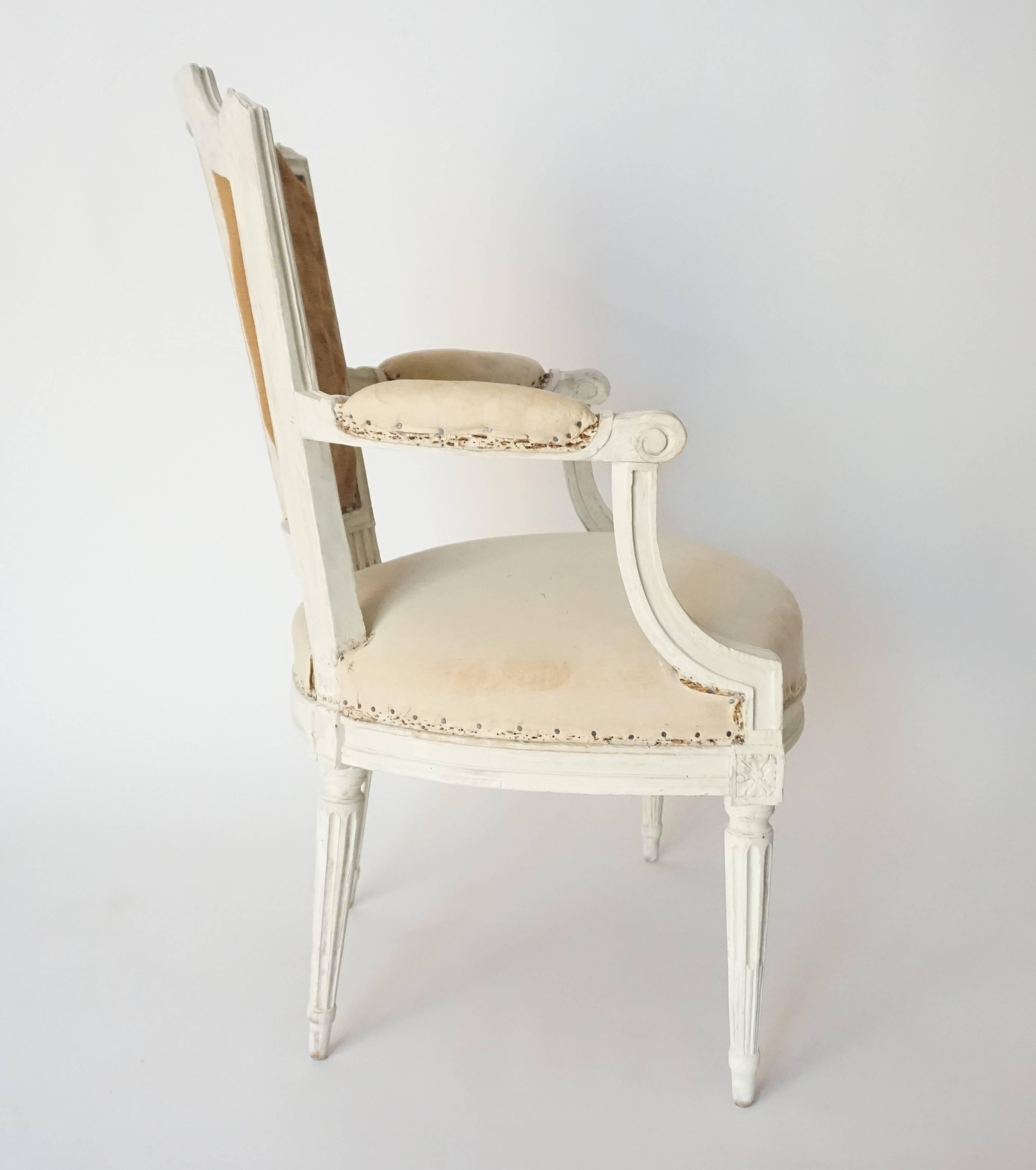 Hand-Painted Louis XVI Fauteuil or Armchair in Original Paint, Stamped, France, circa 1780
