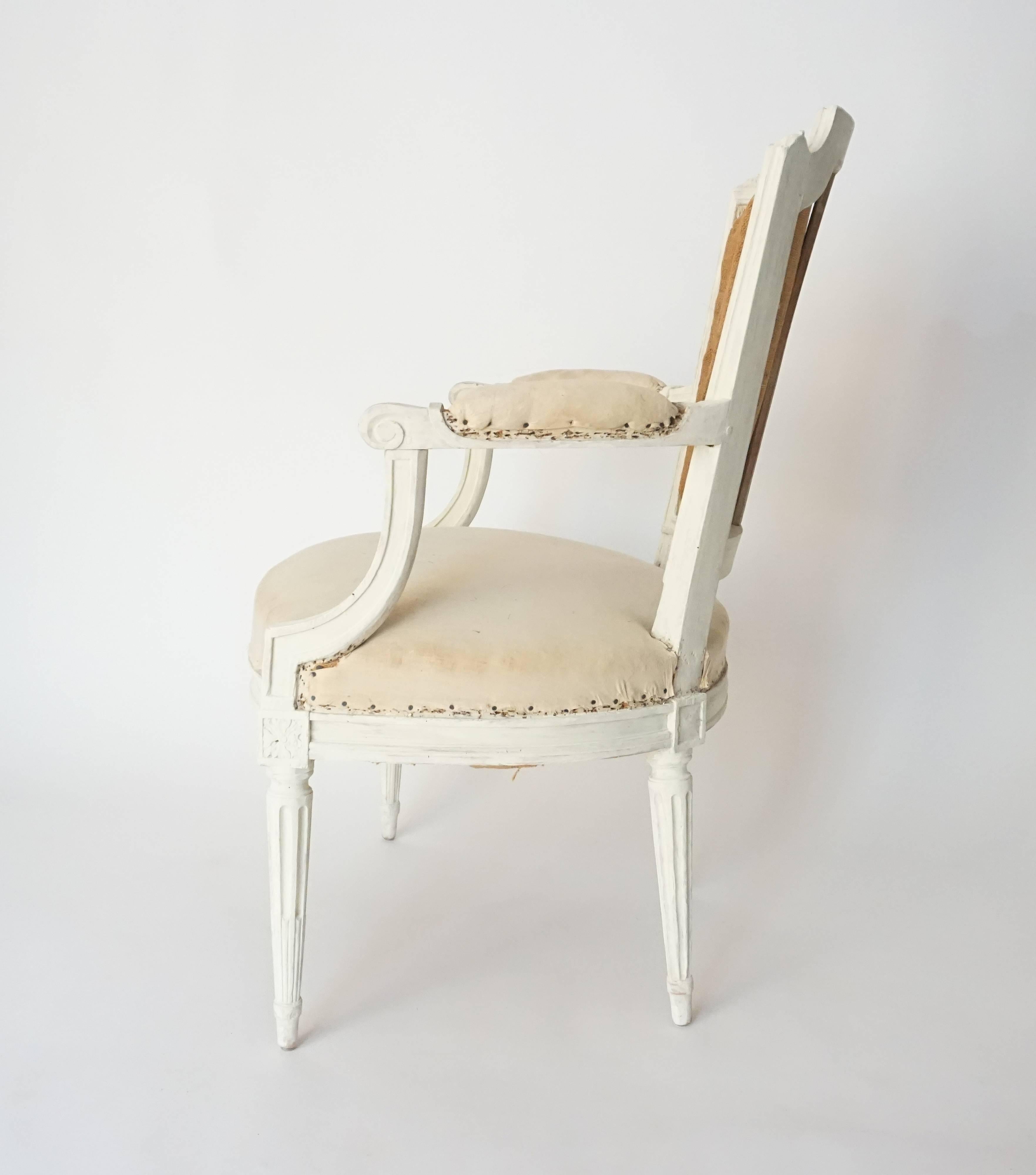 18th Century Louis XVI Fauteuil or Armchair in Original Paint, Stamped, France, circa 1780