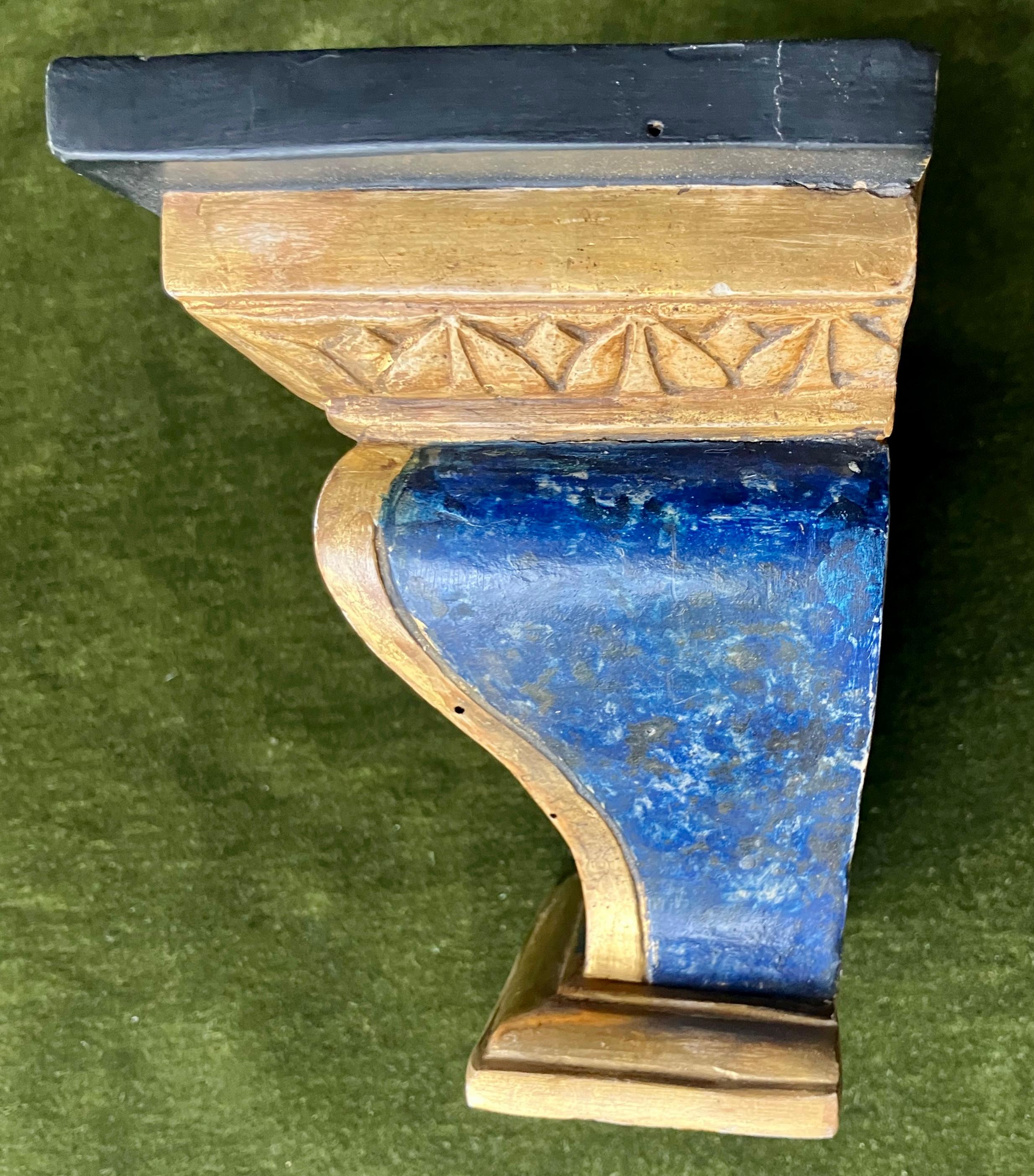19th Century Louis XVI Faux Blue Marble and Gilt Painted Bracket For Sale