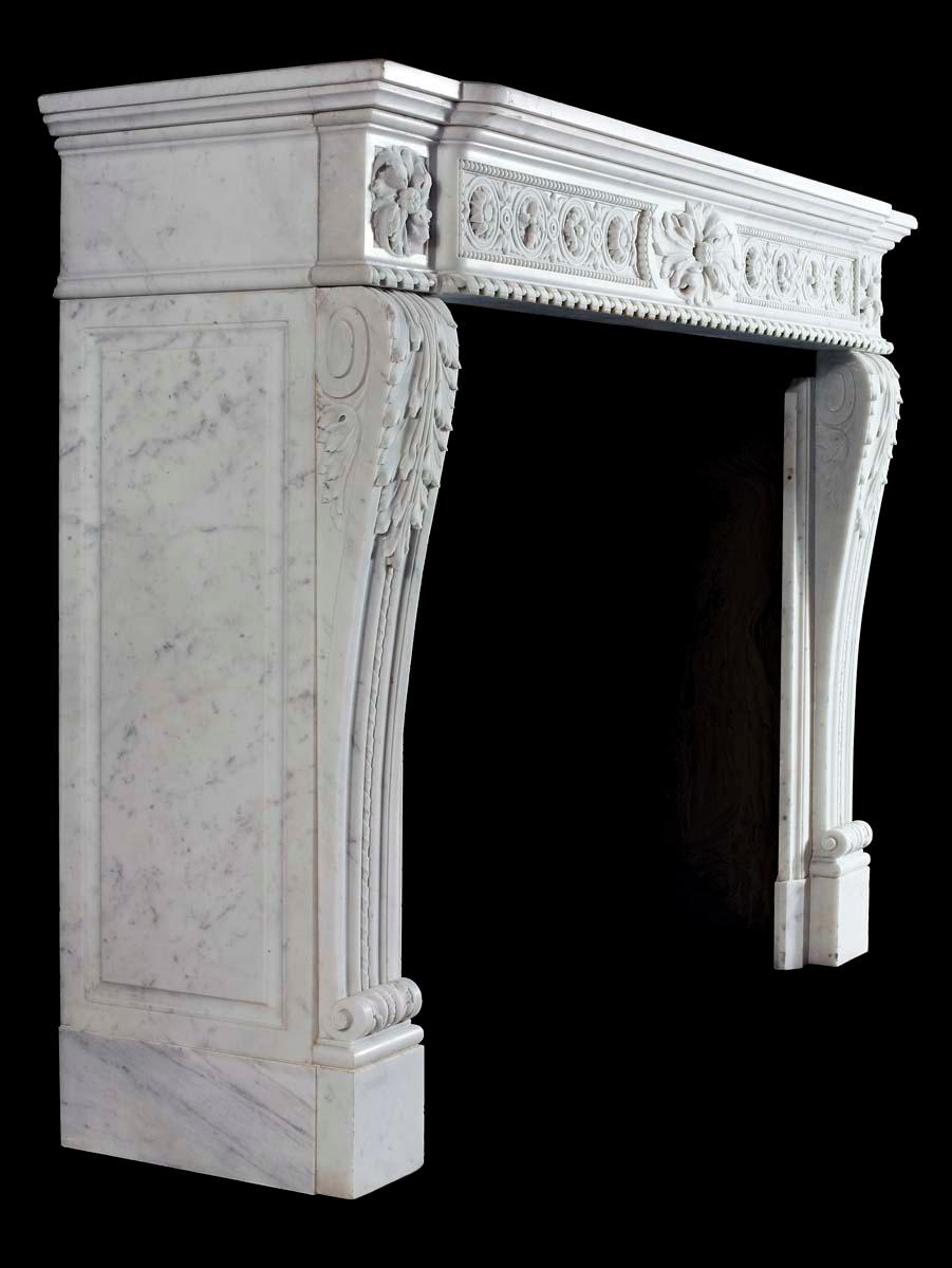 Superbly carved Louis XVI Fireplace in Carrara Marble
Opening dimensions: 40.6