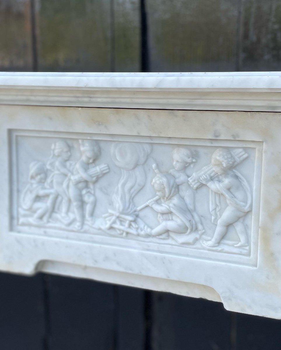French Louis XVI Fireplace in Carrara Marble For Sale
