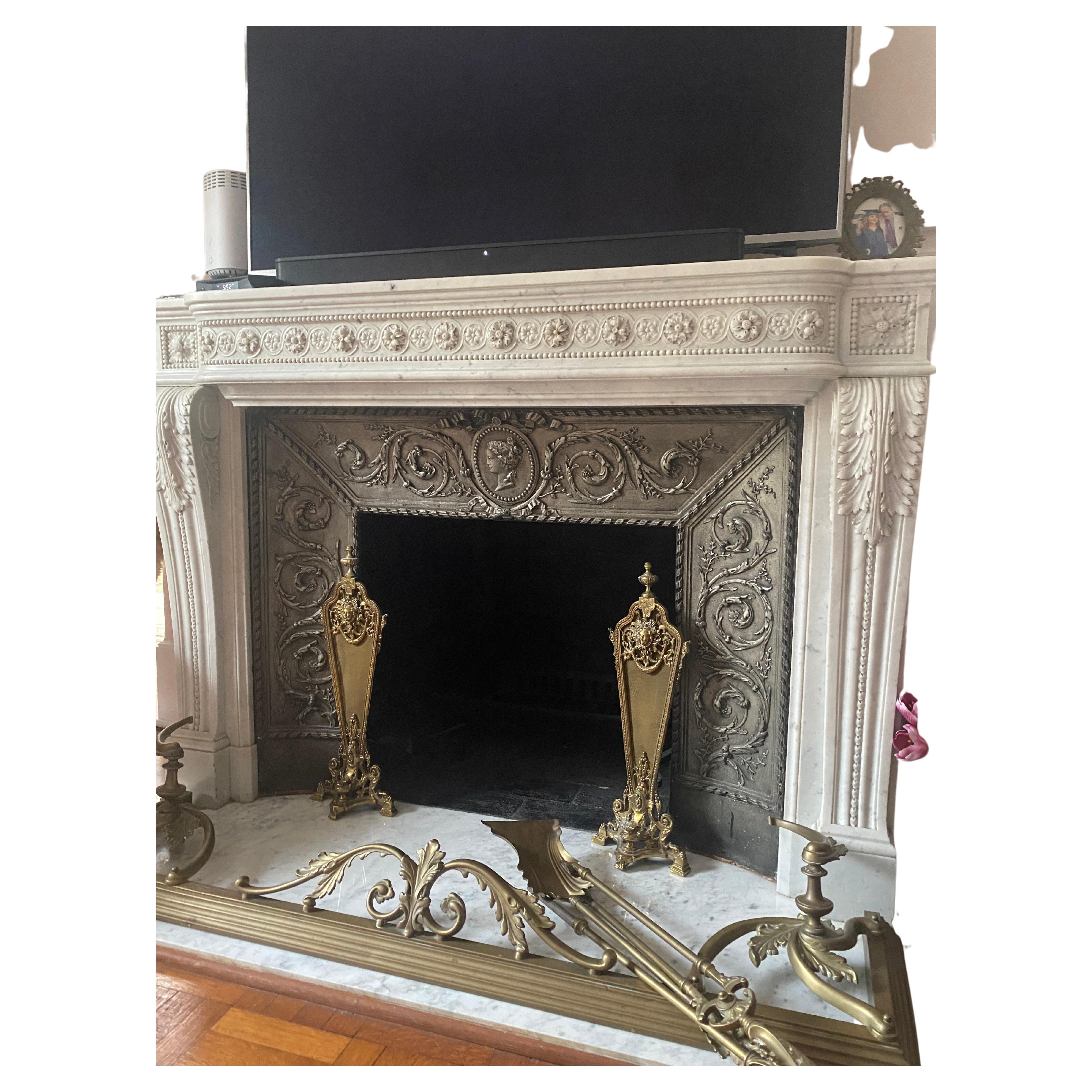 Louis XVI Fireplace in Carrara Marble For Sale