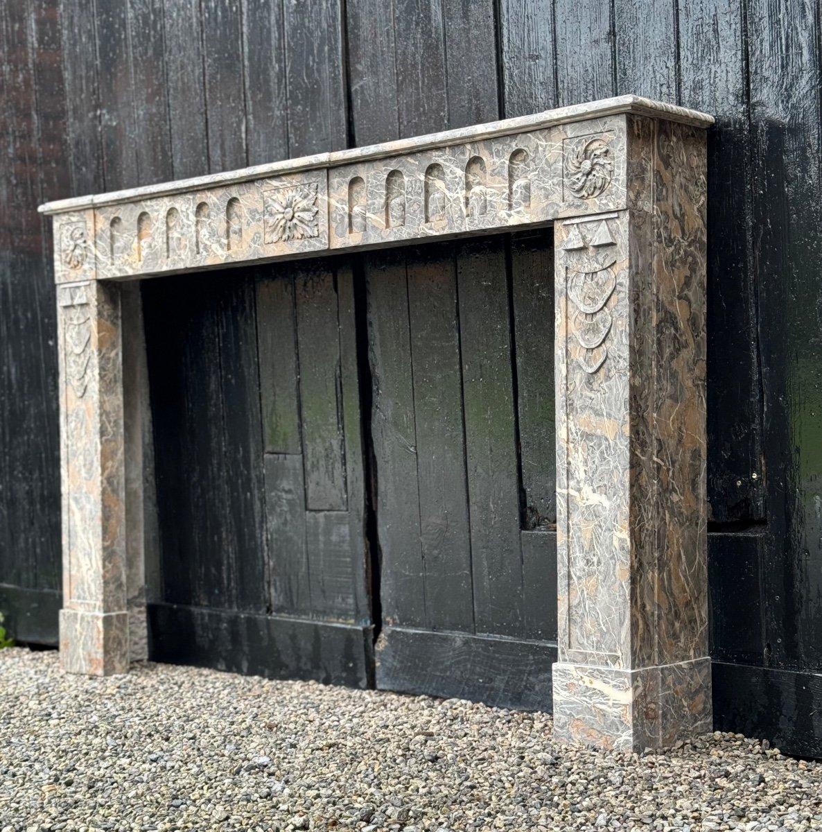 French Louis XVI Fireplace In Gray Ardennes Marble, 18th Century For Sale