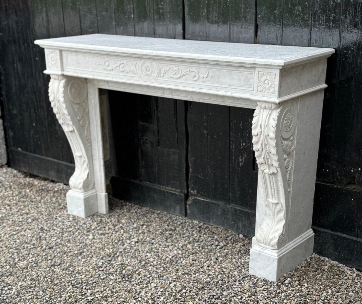 French Louis XVI Fireplace In White Carrara Marble Circa 1880 For Sale
