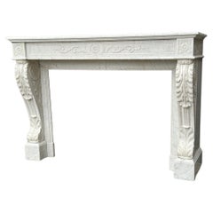 Antique Louis XVI Fireplace In White Carrara Marble Circa 1880