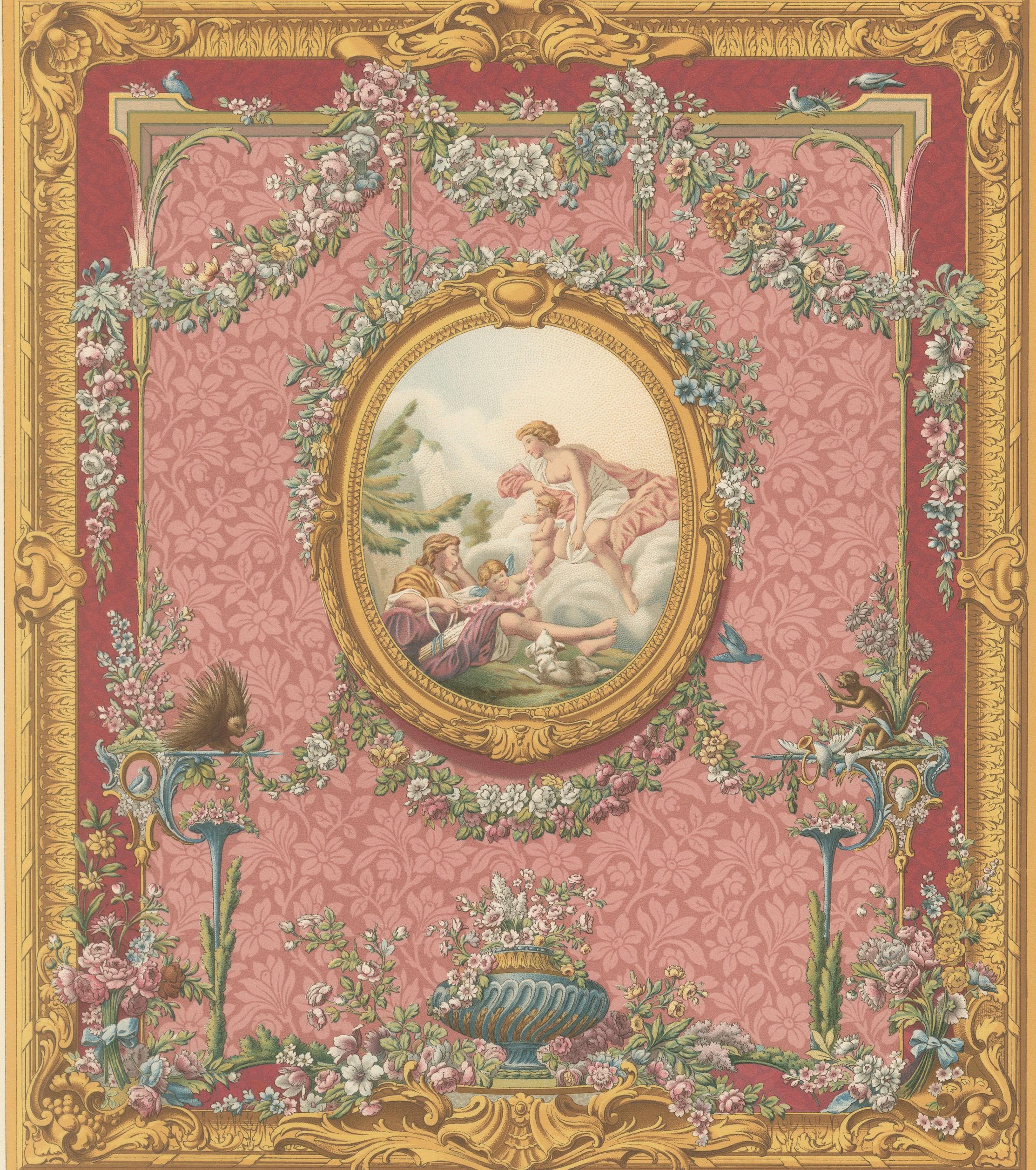 Louis XVI Floral Decorative Panel Chromolithograph by Racinet, Paris, c.1873