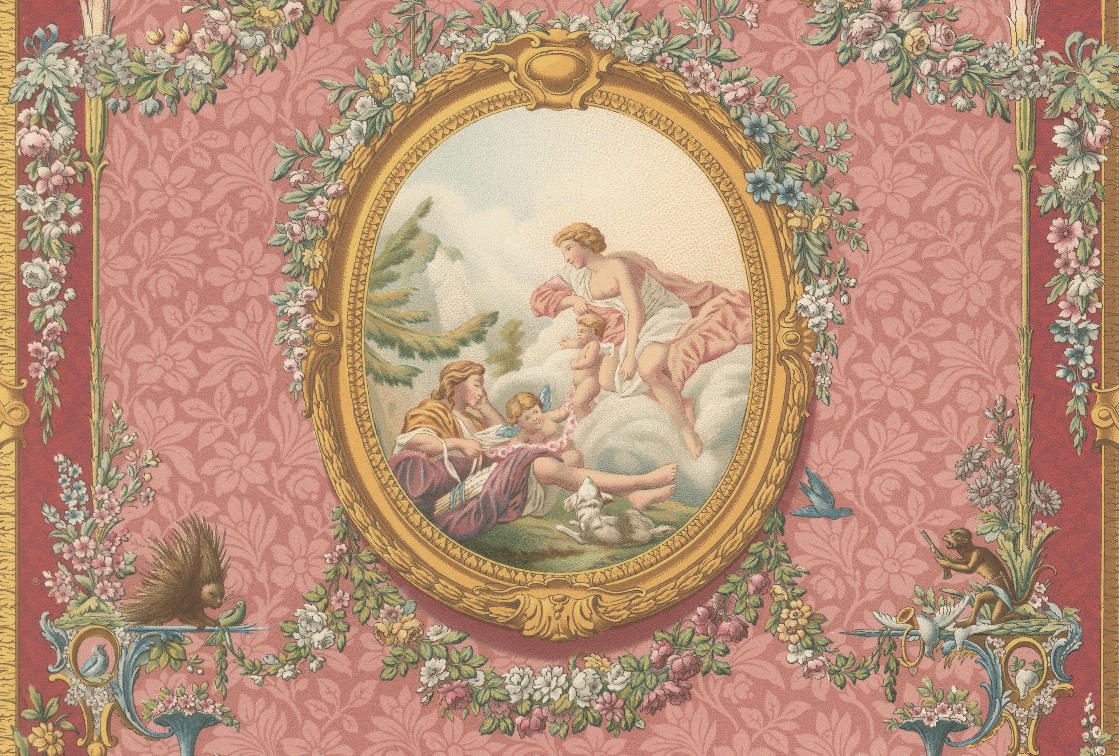 Louis XVI Floral Decorative Panel Chromolithograph by Racinet, Paris, c.1873