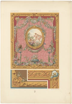 Louis XVI Floral Decorative Panel Chromolithograph by Racinet, Paris, c.1873