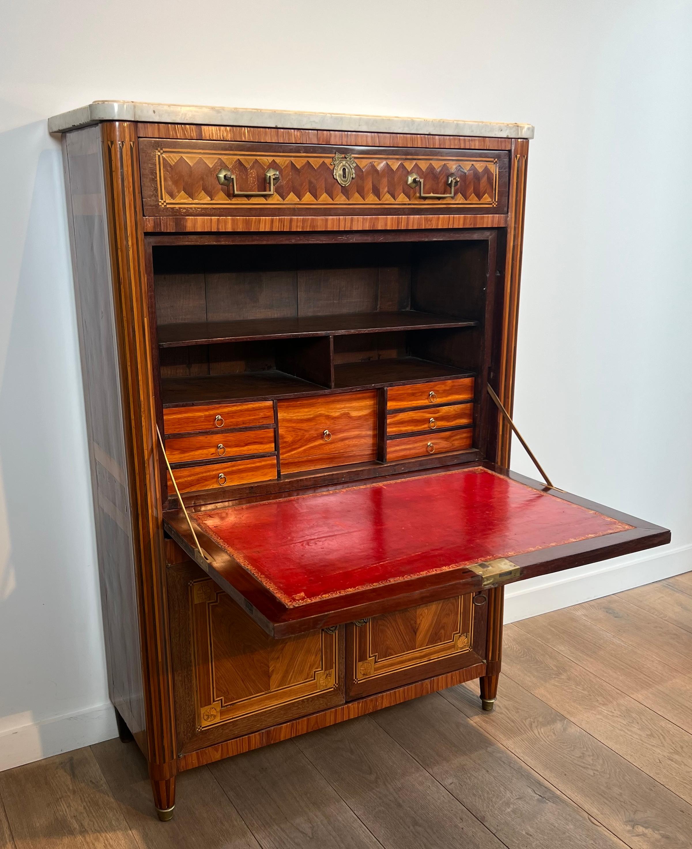 Segretaria pieghevole Luigi XVI in intarsio e marmo di Carrara in vendita 7