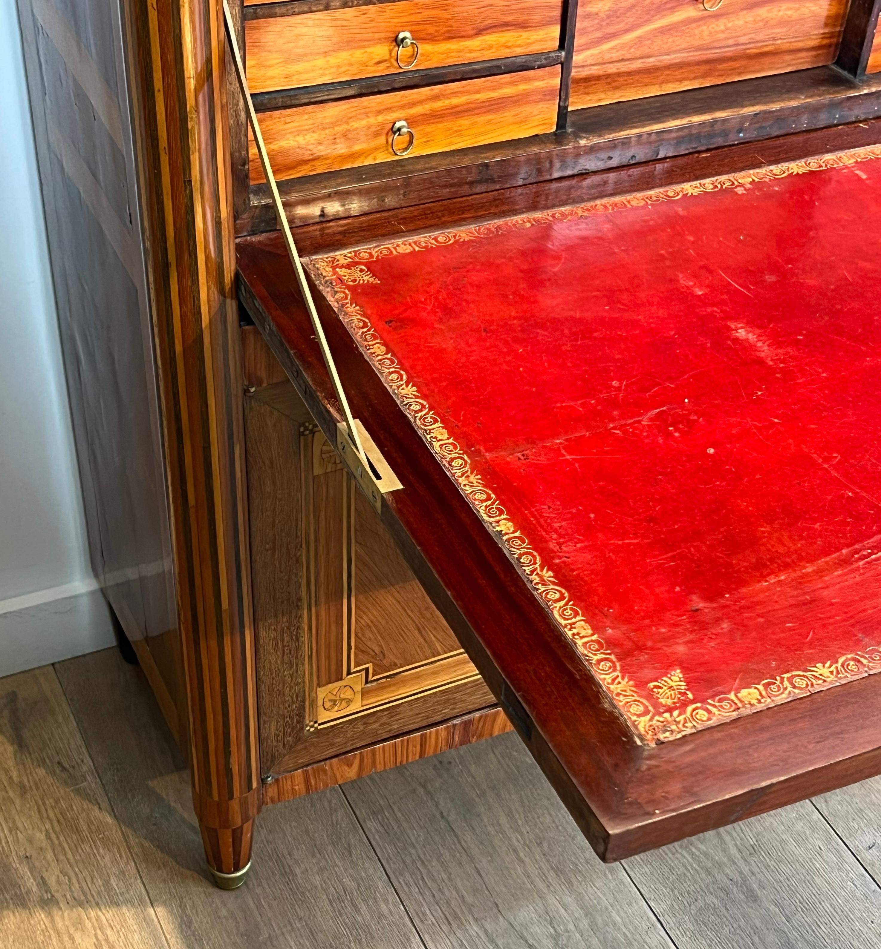 Segretaria pieghevole Luigi XVI in intarsio e marmo di Carrara in vendita 8