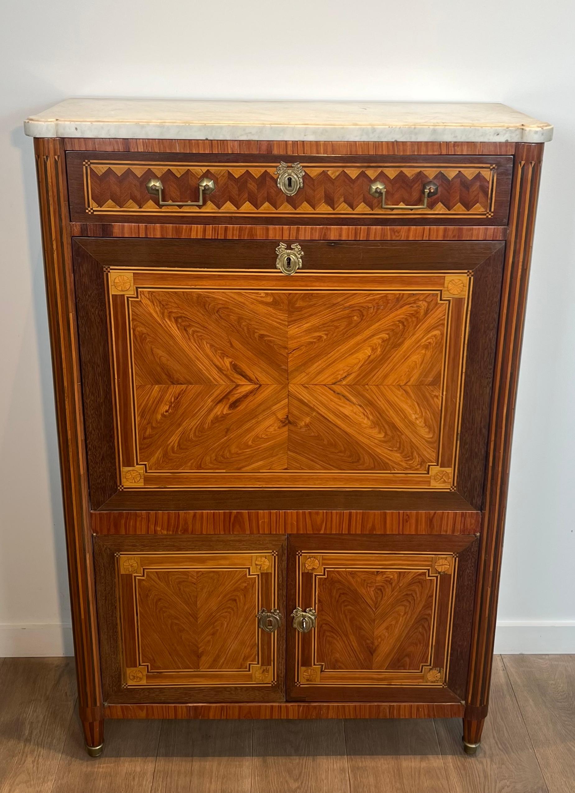 Segretaria pieghevole Luigi XVI in intarsio e marmo di Carrara in vendita 14