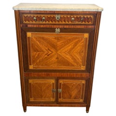 Louis XVI Folding Secretary Made of Marquetry Topped with a Carrara Marble