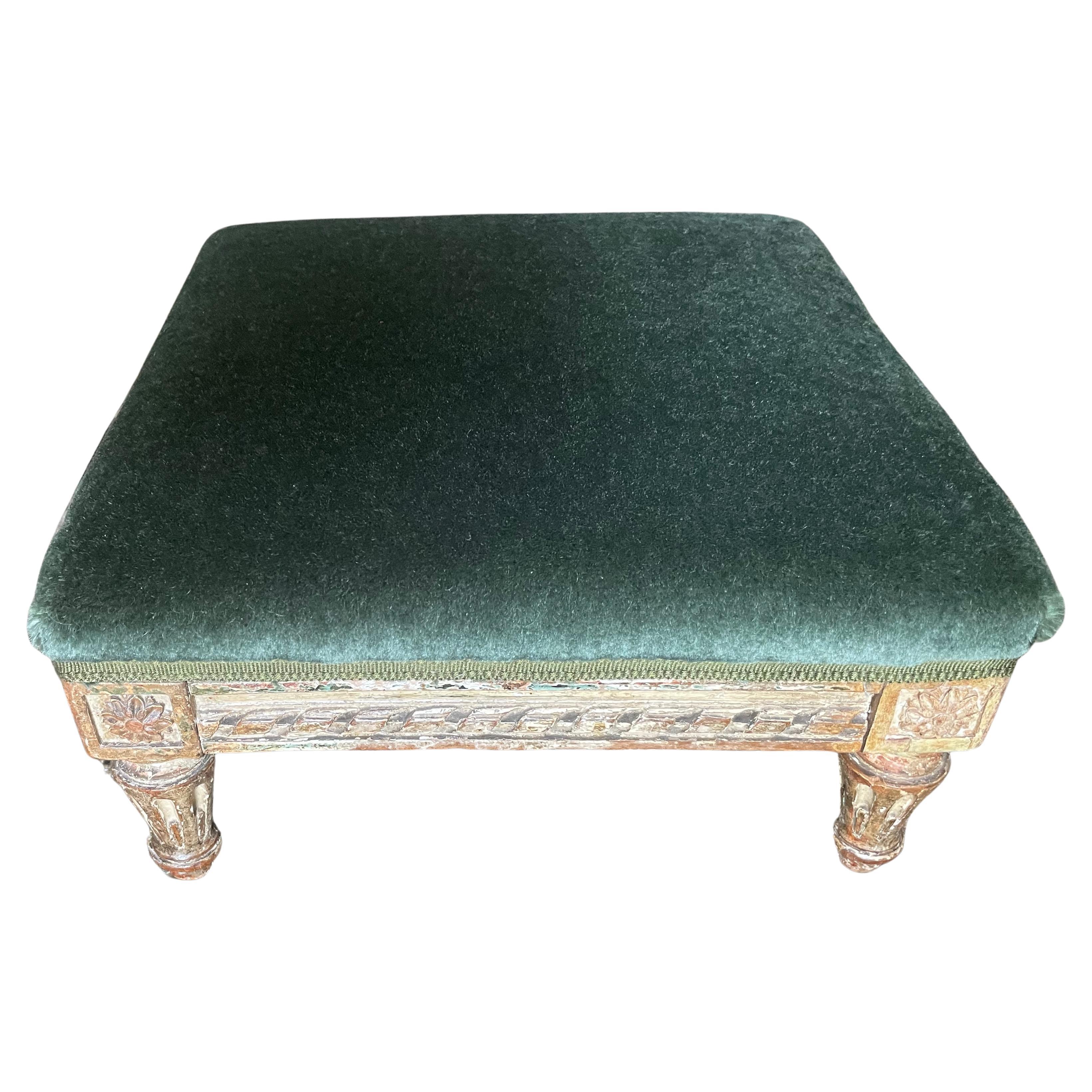 Louis XVI Green Mohair Footstool  For Sale