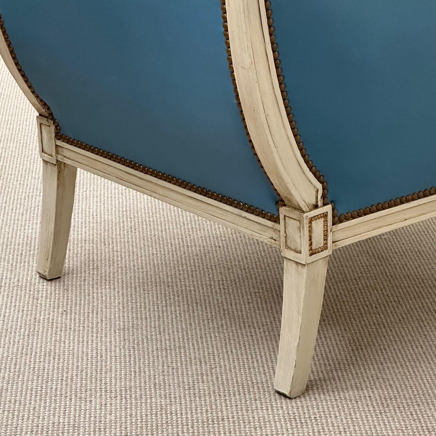 Louis XVI, French Arm Chair, Painted Wood, Giltwood, Baby Blue Fabric, 1950s 5