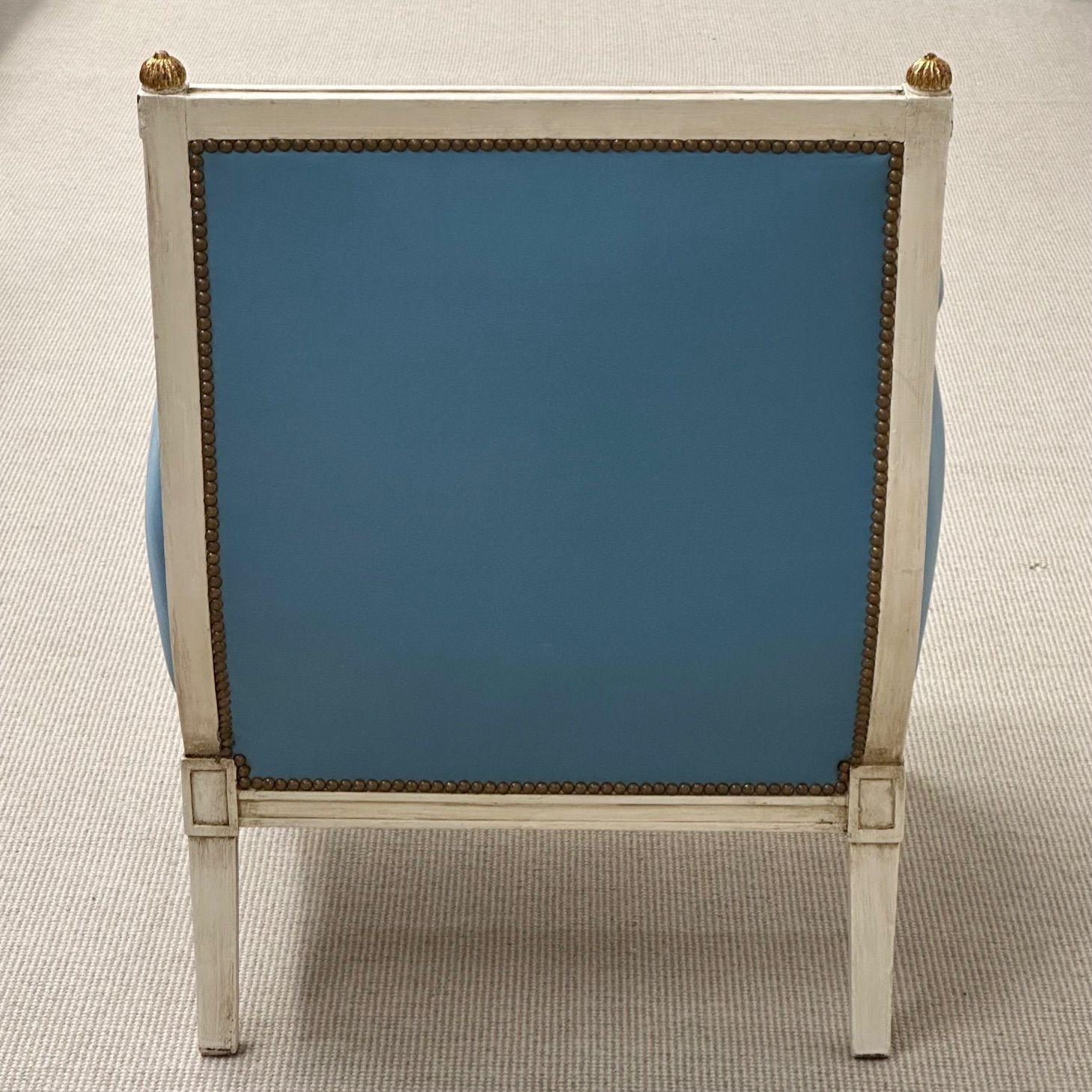 Louis XVI, French Arm Chair, Painted Wood, Giltwood, Baby Blue Fabric, 1950s 6