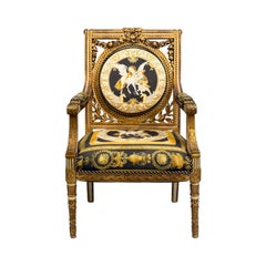 Louis XVI, Französischer Sessel, Versace-Stoff, Giltwood, Frankreich, 1960er Jahre