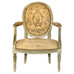 Antique Louis XVI French Armchair with Upholstery, 18th Century