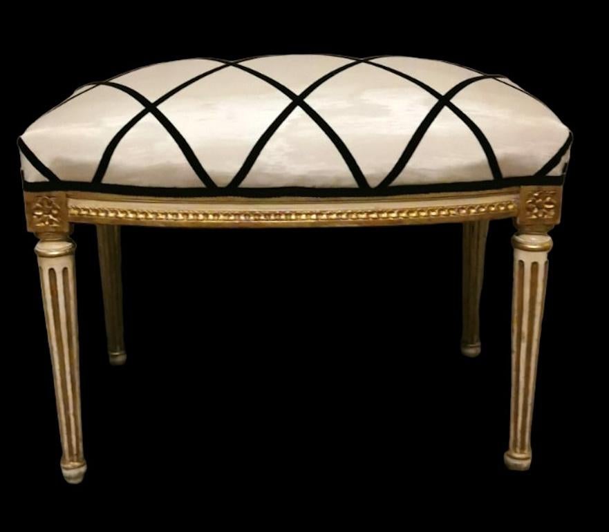 Louis XVI French Bench In Gold Leaf Wood And Dedar Fabric For Sale 1