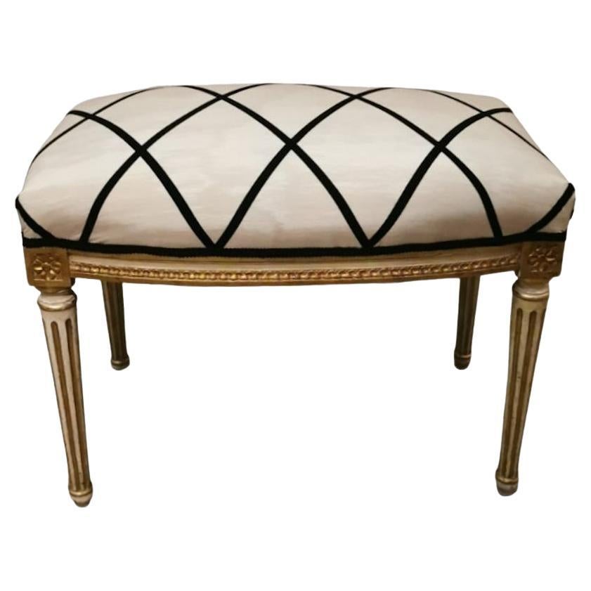Louis XVI French Bench In Gold Leaf Wood And Dedar Fabric For Sale