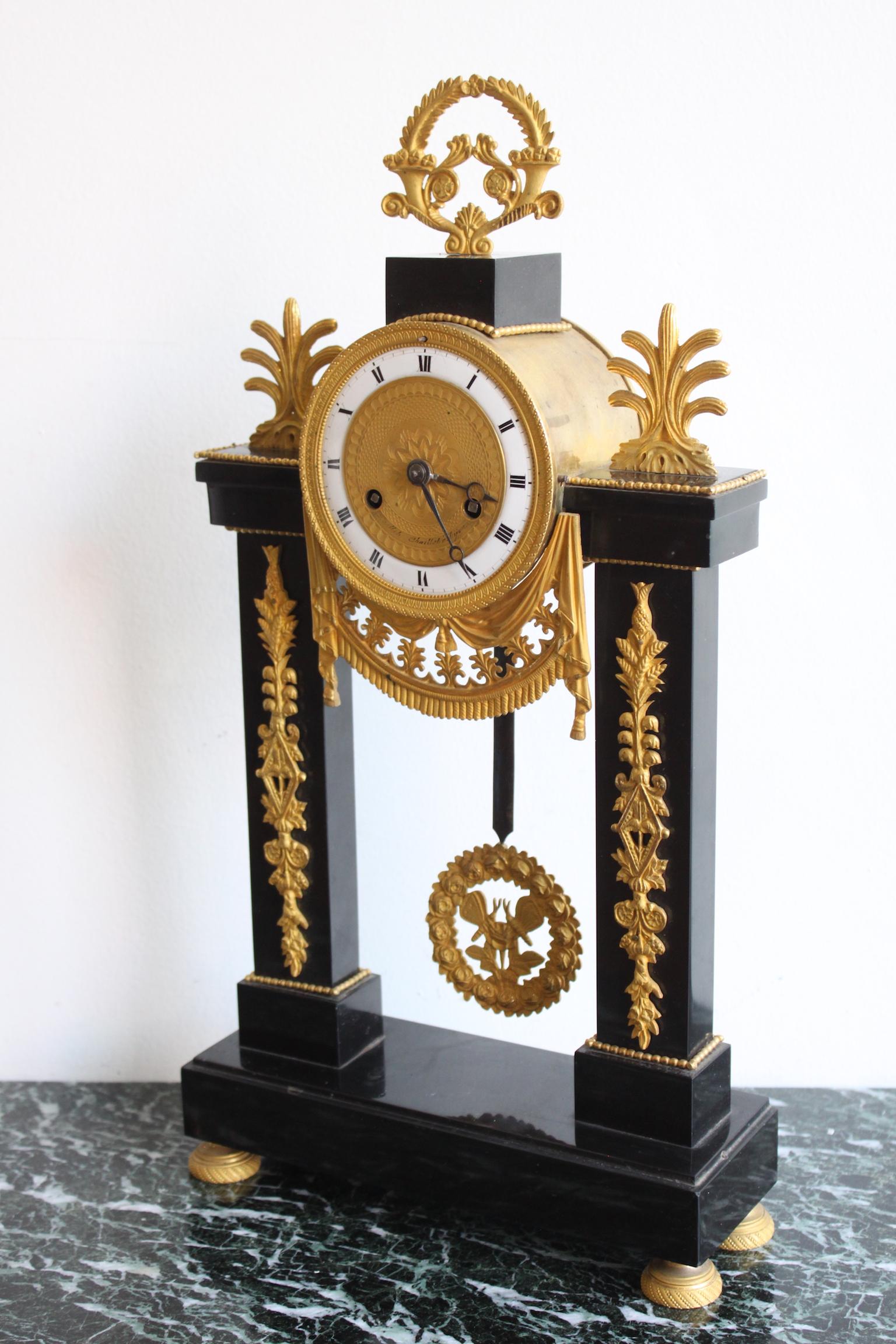 Gilt Louis XVI French Black Marble Clock