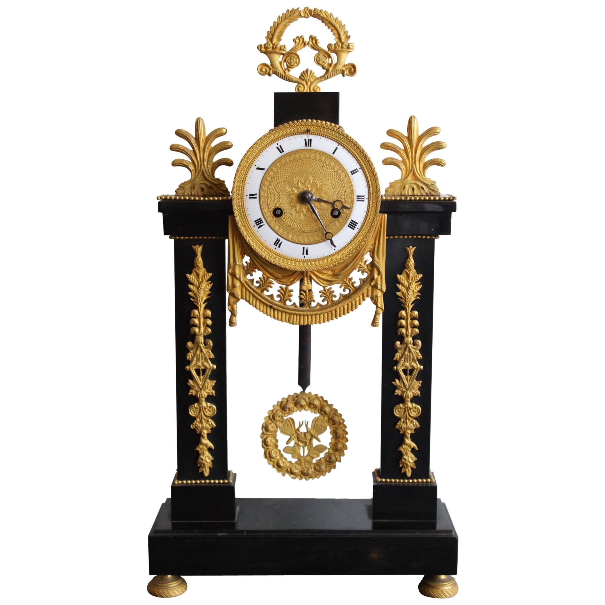 Louis XVI French Black Marble Clock