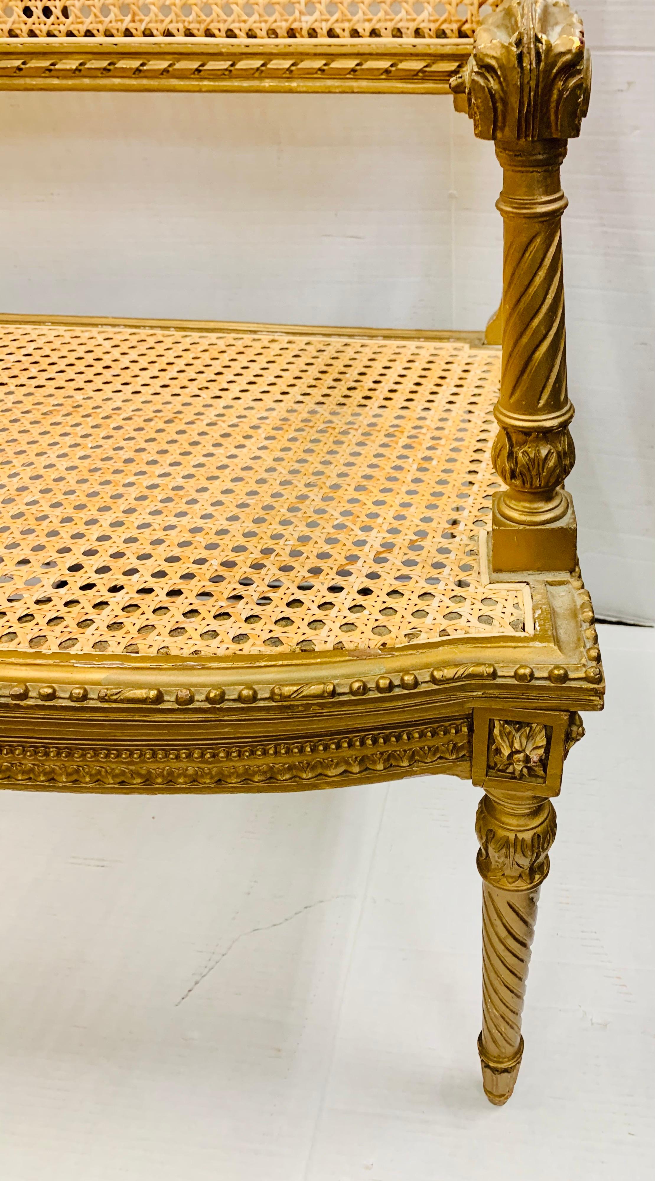 Louis XVI French Carved Giltwood Caneback Settee Bench 4