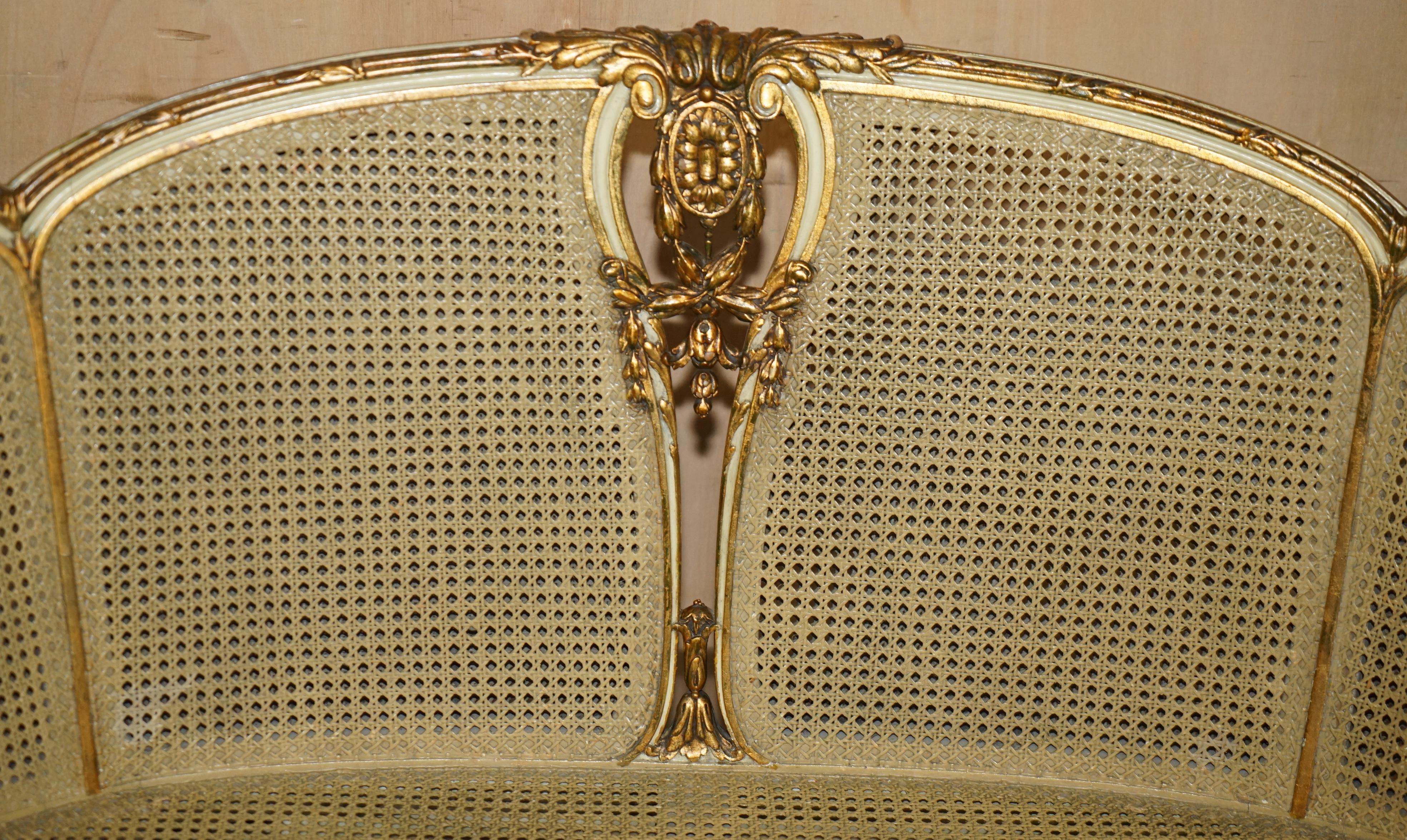 Louis XVI LOUIS XVI FRENCH CARVED GiLTWOOD DOUBLE CANED BERGERE SETTEE SOFA WINDOW SEAT For Sale
