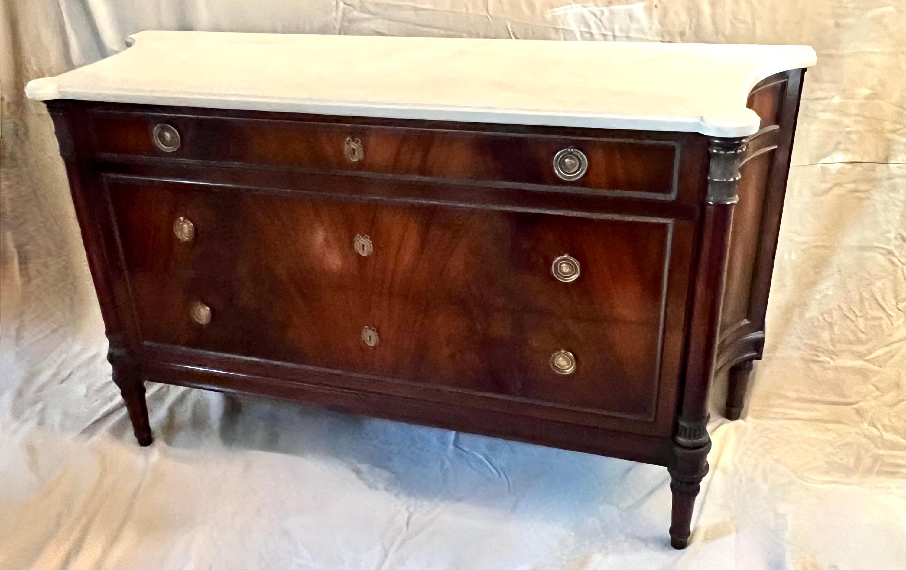 Louis XVI French Chest of Drawers or Commode with Statuary Marble Top For Sale 3