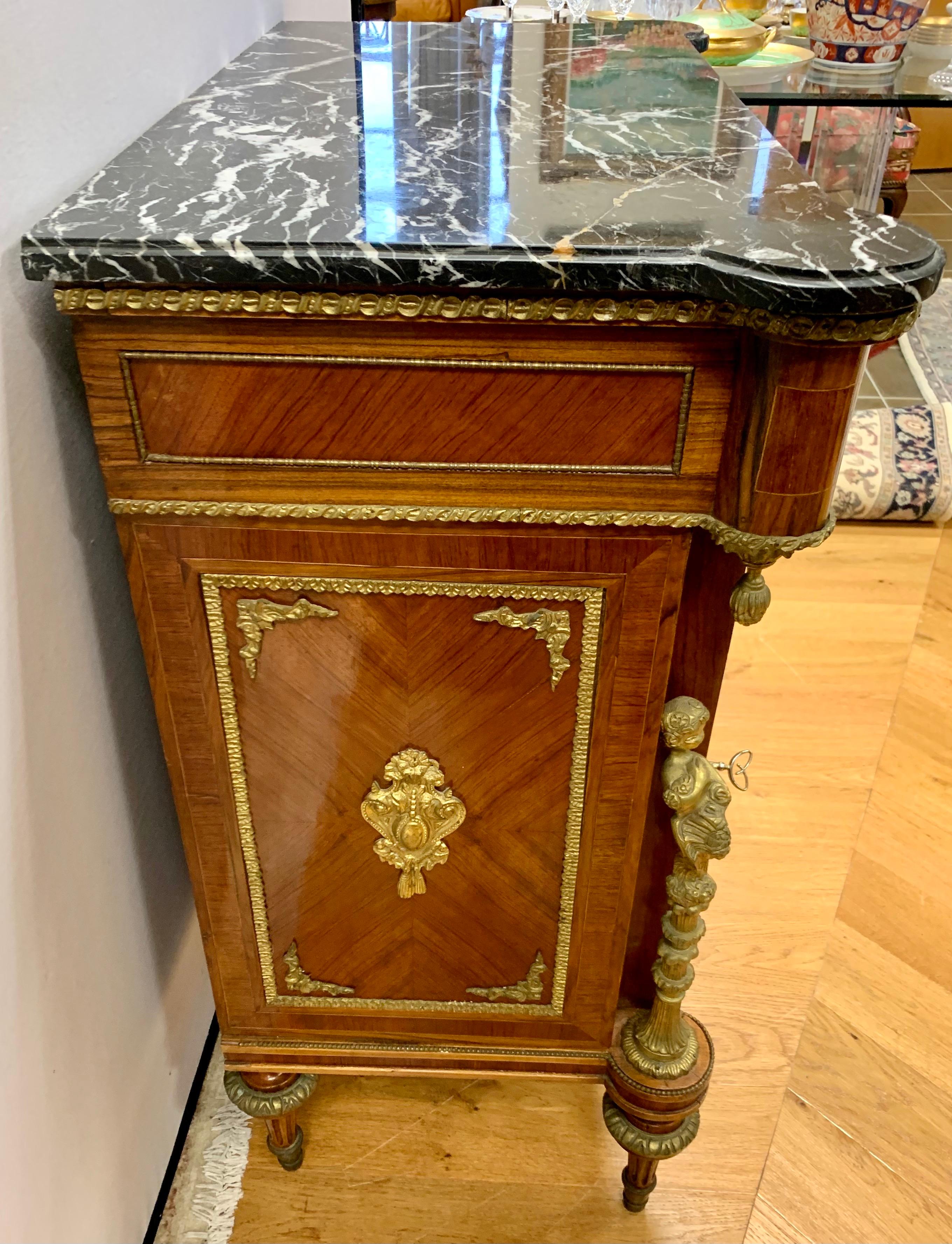 Louis XVI French Chest Commode with Bronze Ormolu Figural Mounts and Marbletop 7