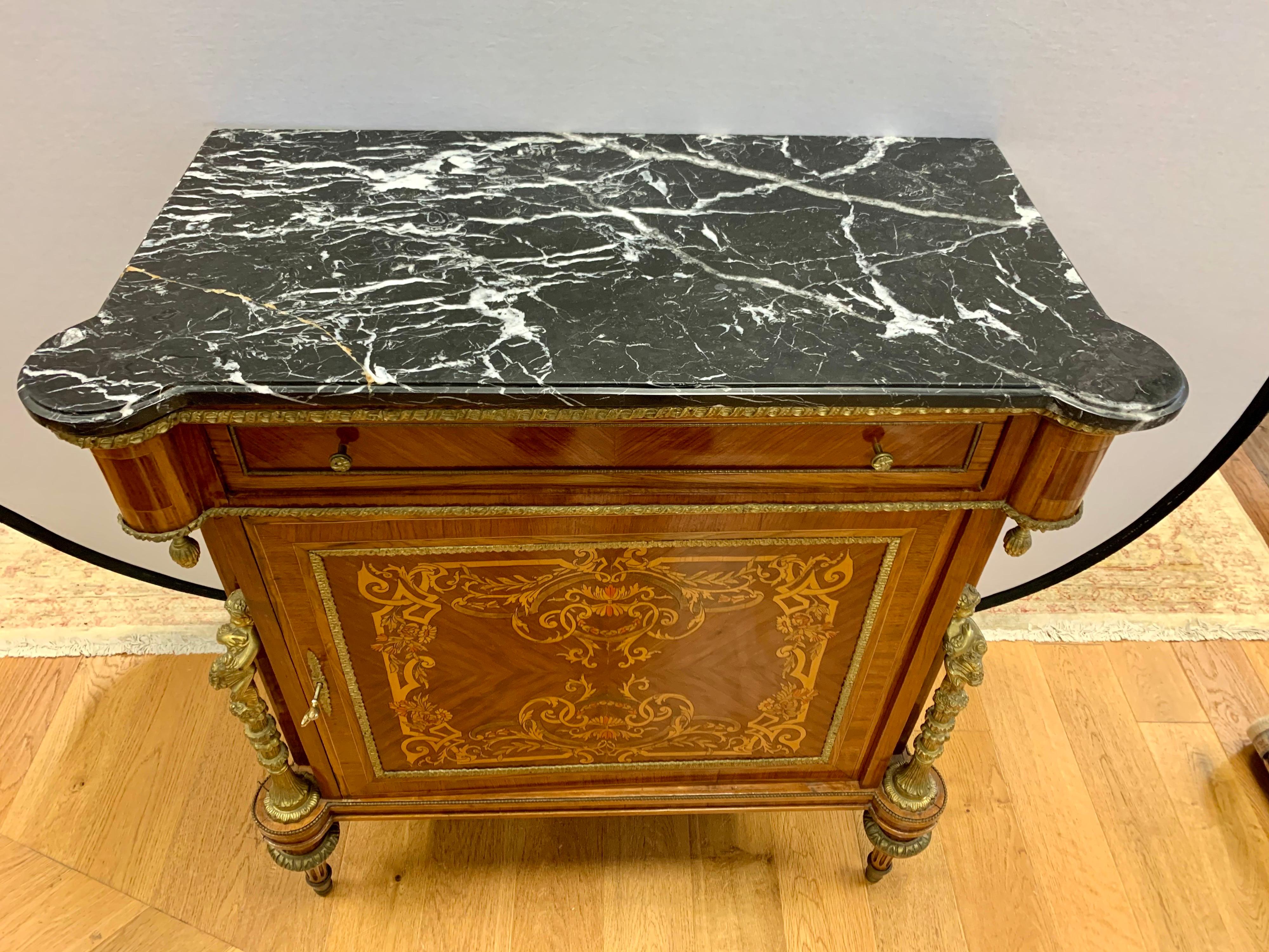 Late 19th Century Louis XVI French Chest Commode with Bronze Ormolu Figural Mounts and Marbletop